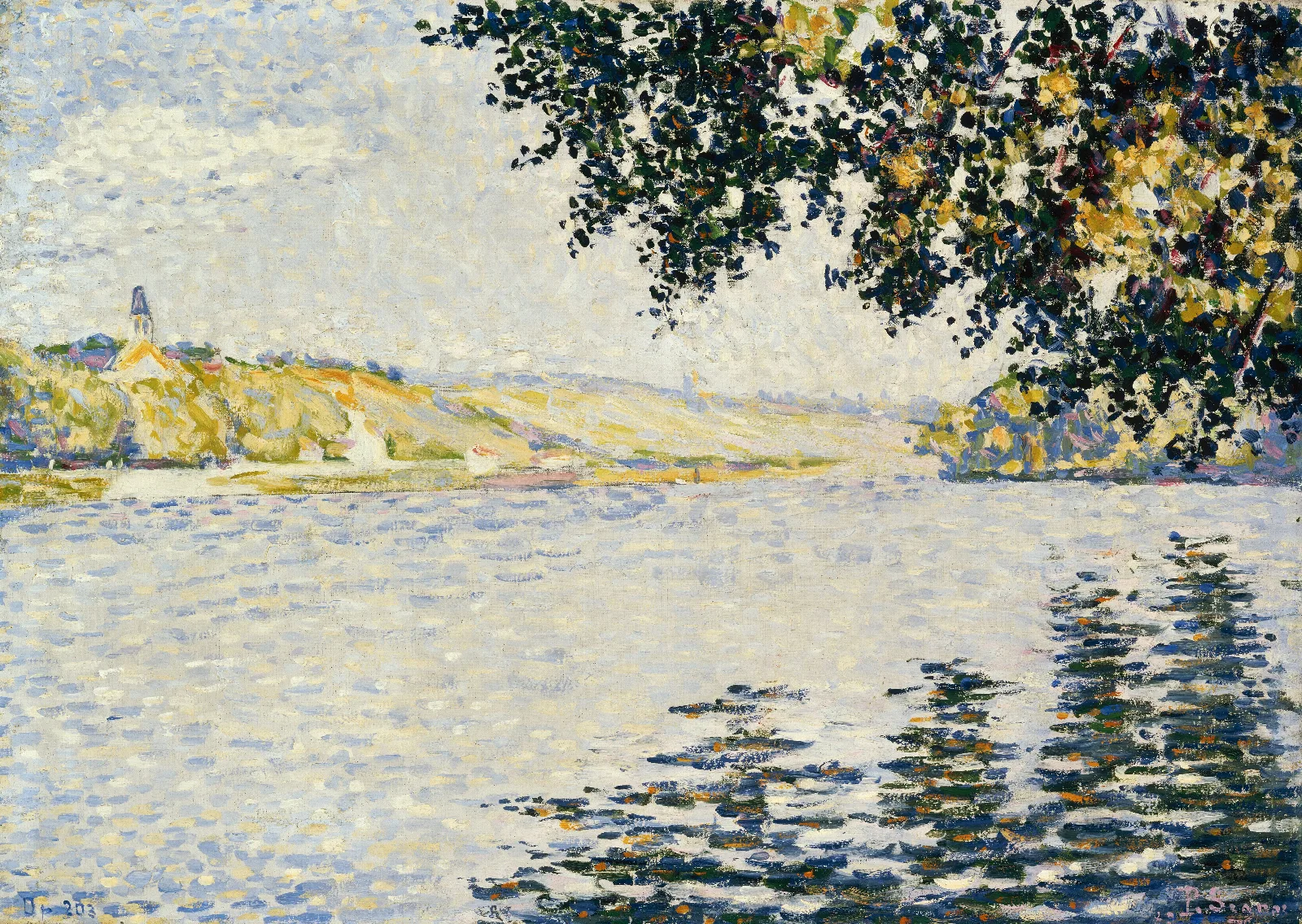 View Of The Seine At Herblay Wall Art by Paul Signac - Canvas Print