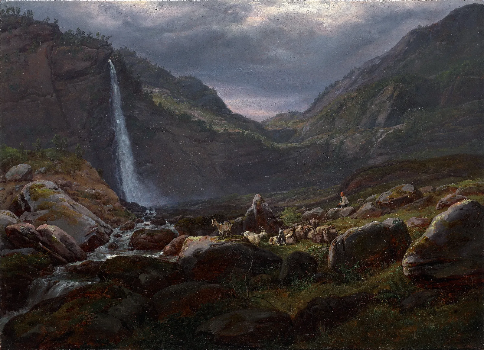Feige Waterfall Feigefossen Lysterfjord Norway Wall Art by Johan Christian Dahl - Canvas Print