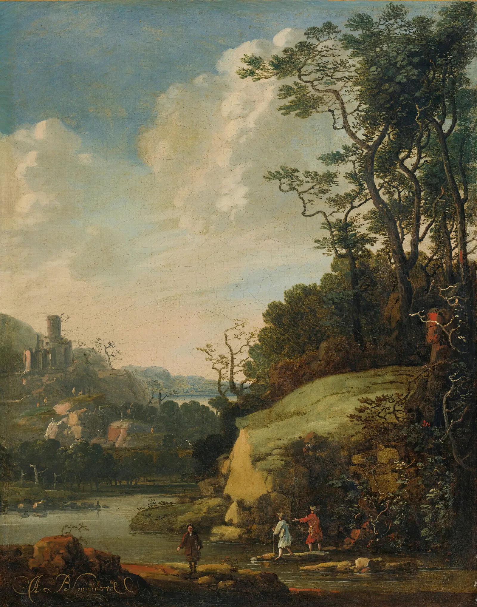 Hilly Landscape With Figures By A River Wall Art by Abraham Bloemaert - Canvas Print