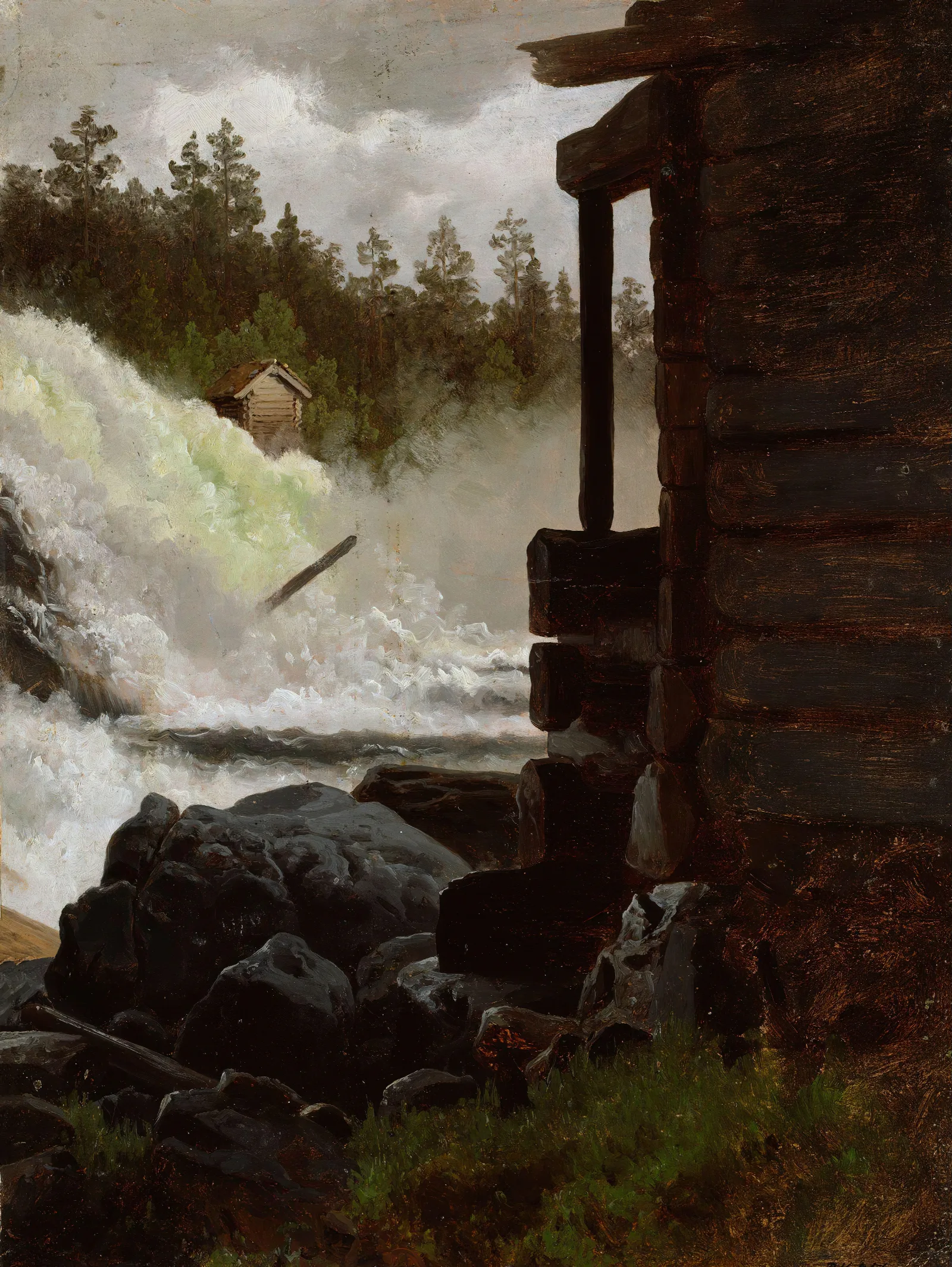 A Waterfall 3 Wall Art by Adolph Tidemand - Canvas Print