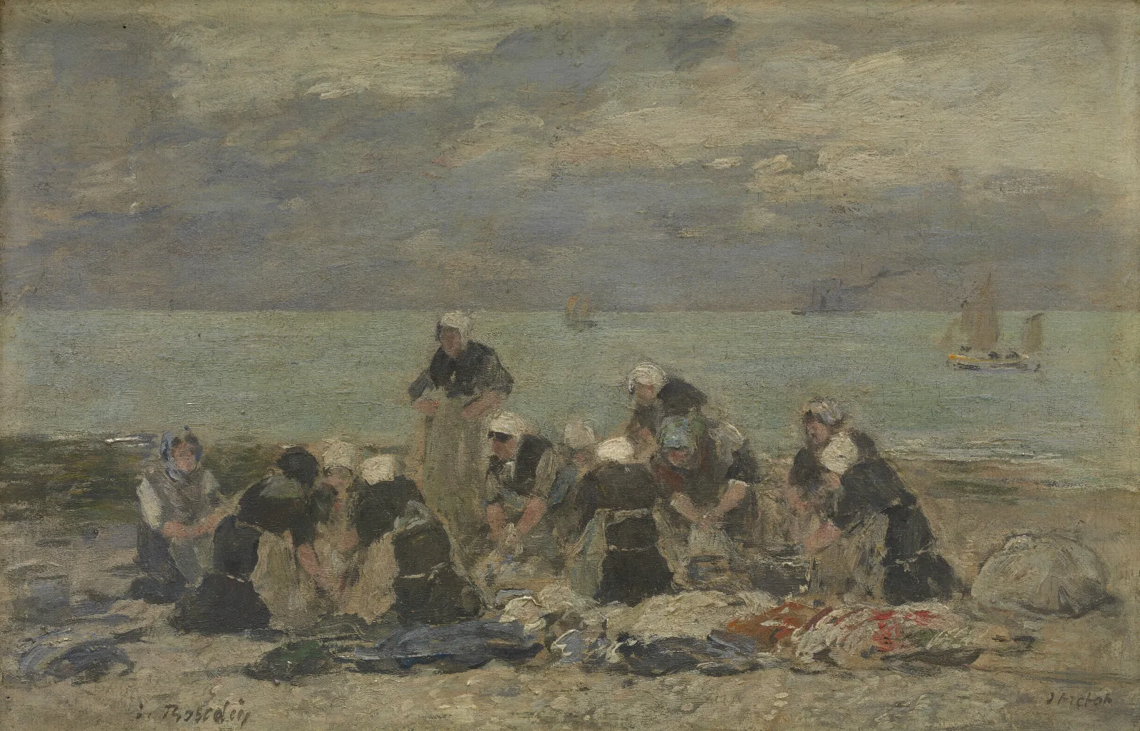 Women Washing Clothes At Etretat Wall Art by Eugène Boudin - Canvas Print