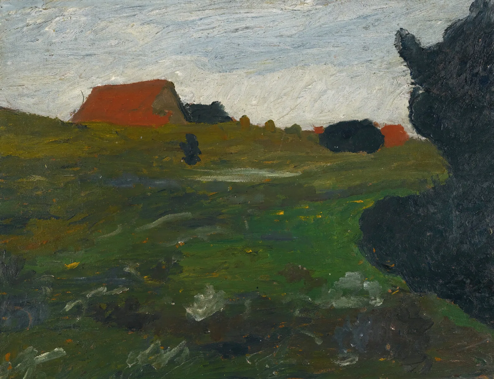Landschaft Mit Busch Und Roten Hausern Landscape With Shrubs And Red Houses Wall Art by Paula Modersohn-Becker - Canvas Print