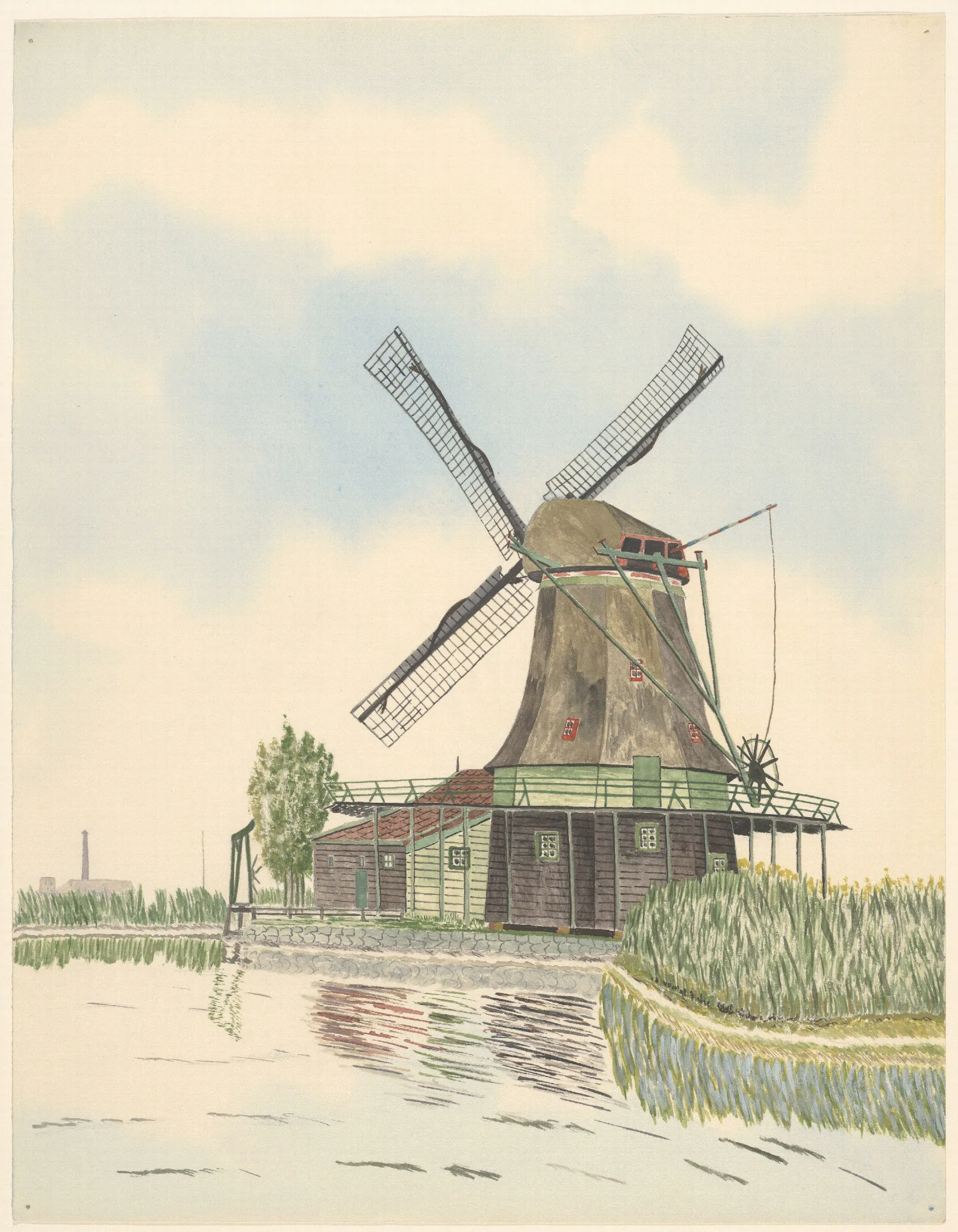 Molens Oliemolen De Wind Kalverringdijk Verbrand 1914 Geheel Links Een Fabriek Met Schoorsteen Wall Art by Johannes Nicolaas Eijman - Canvas Print