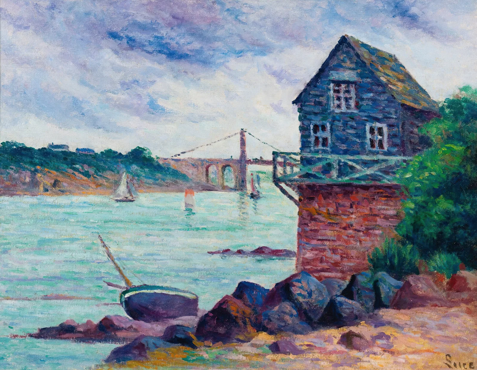 Lezardrieux Le Pont Suspendu Wall Art by Maximilien Luce - Canvas Print