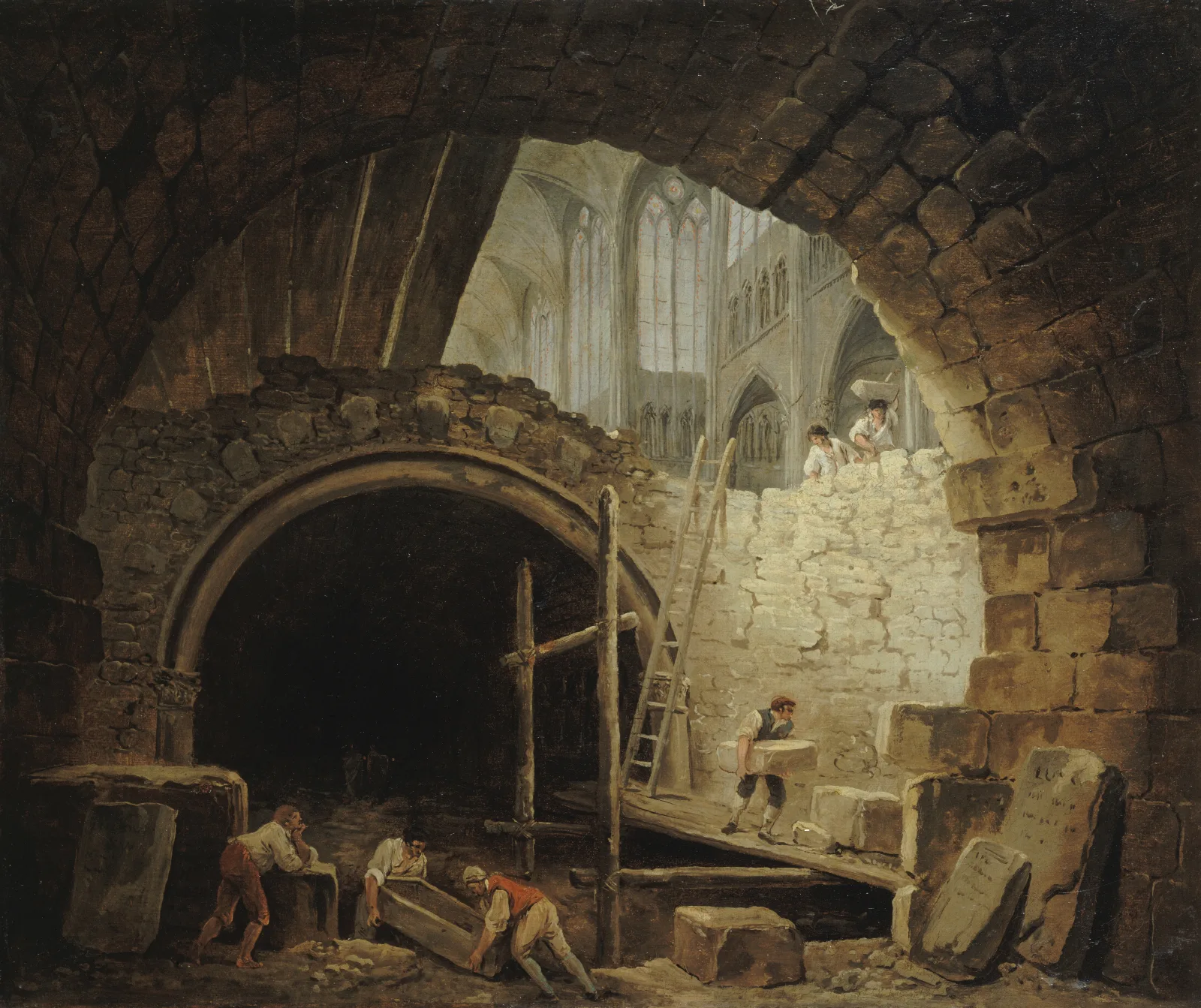 La Violation Des Caveaux Des Rois Dans La Basilique De Saint Denis En Octobre 1793 Wall Art by Hubert Robert - Canvas Print