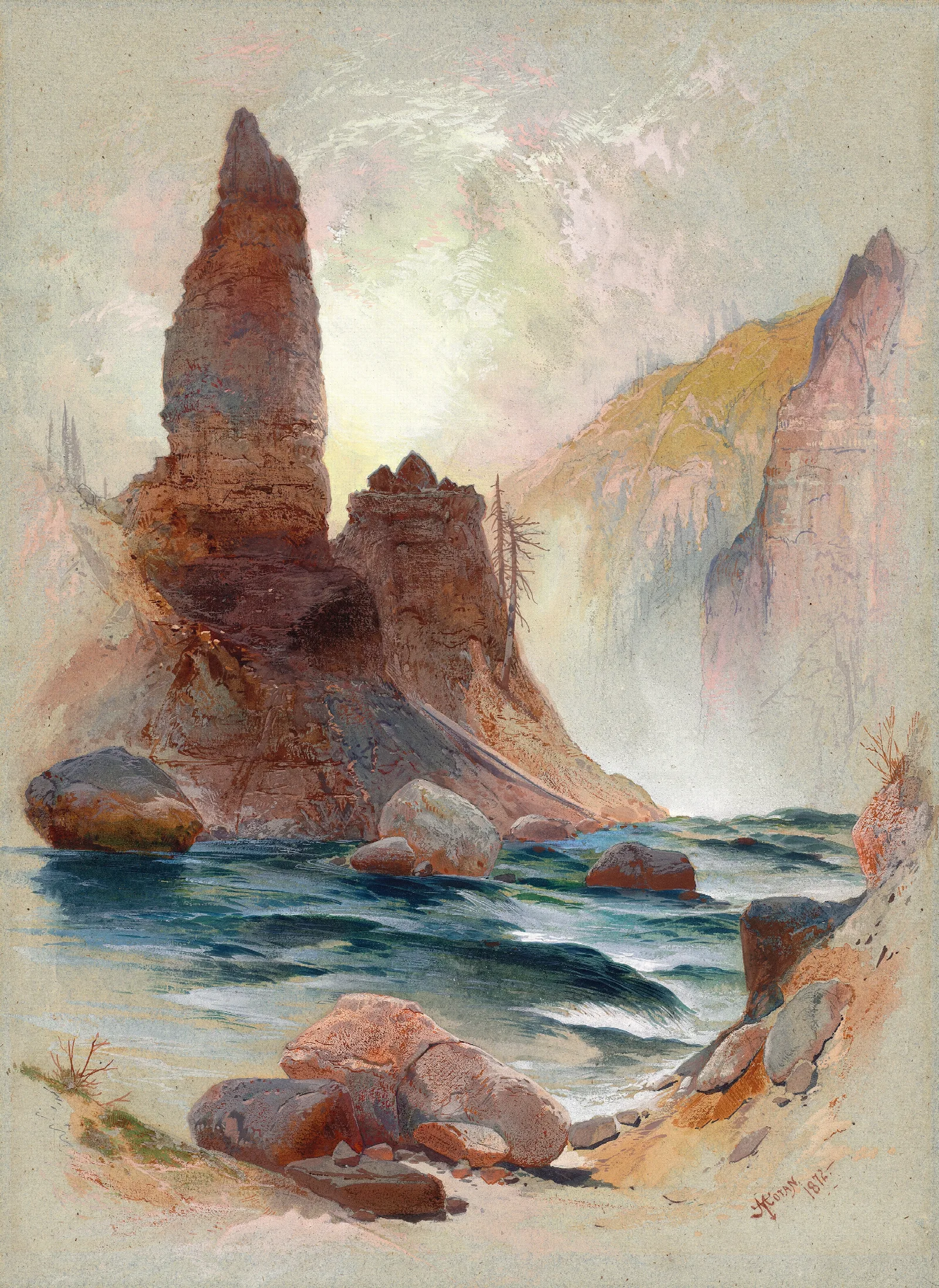 Tower At Tower Falls Yellowstone Wall Art by Thomas Moran - Canvas Print