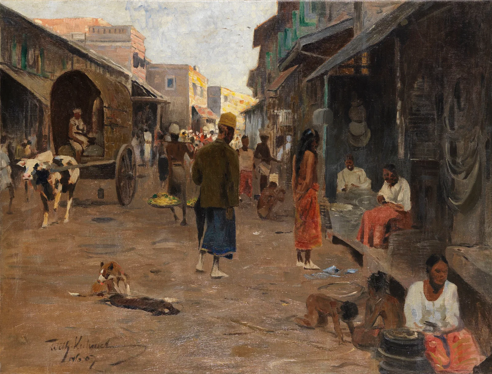 Strasenszene Auf Ceylon Sri Lanka Wall Art by Wilhelm Kuhnert - Canvas Print