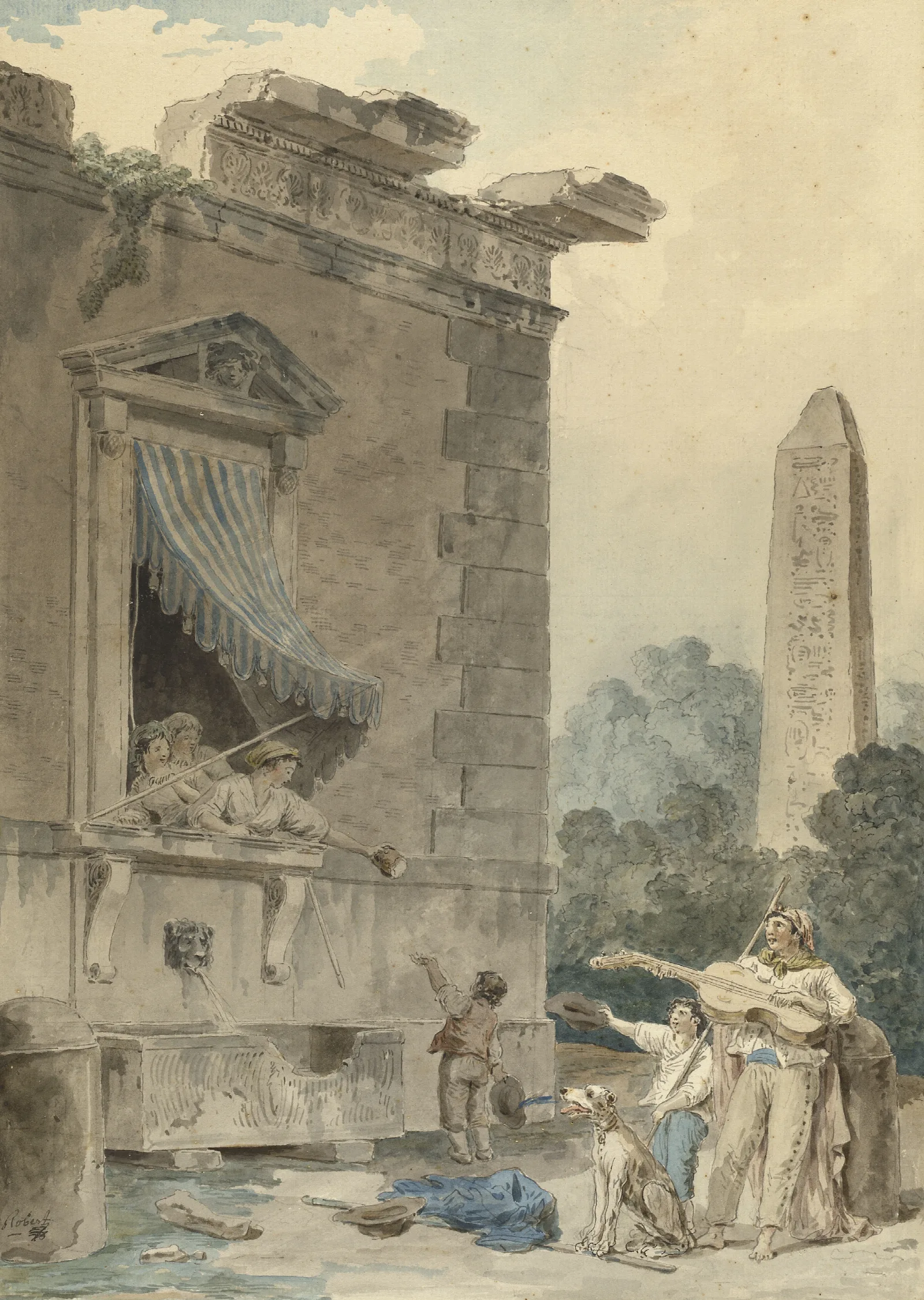 Charitable Ladies Wall Art by Hubert Robert - Canvas Print