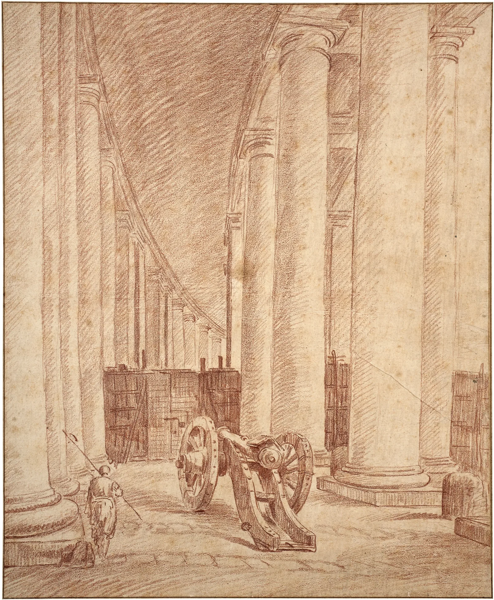 Papal Guard And Cannon Under The Colonnade Of Saint Peter In Rome Wall Art by Hubert Robert - Canvas Print