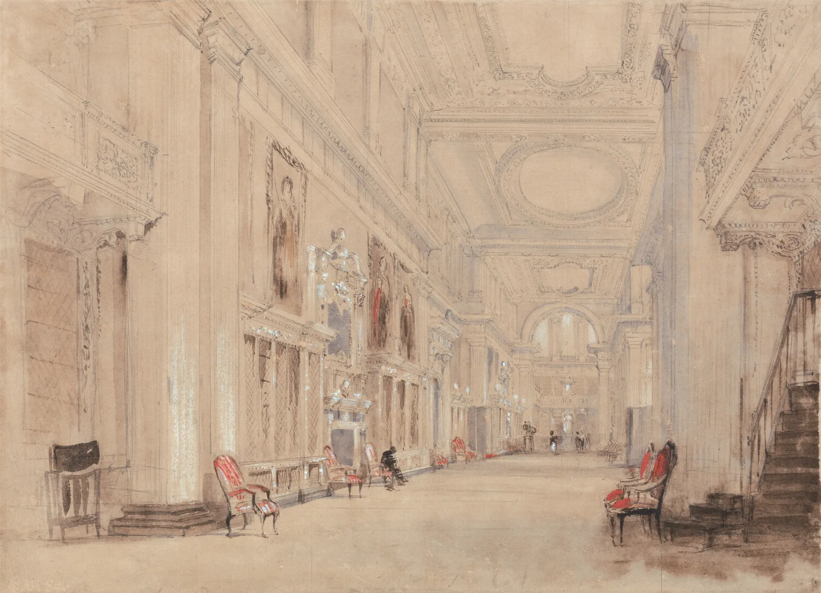 Long Library At Blenheim Palace Wall Art by David Cox - Canvas Print