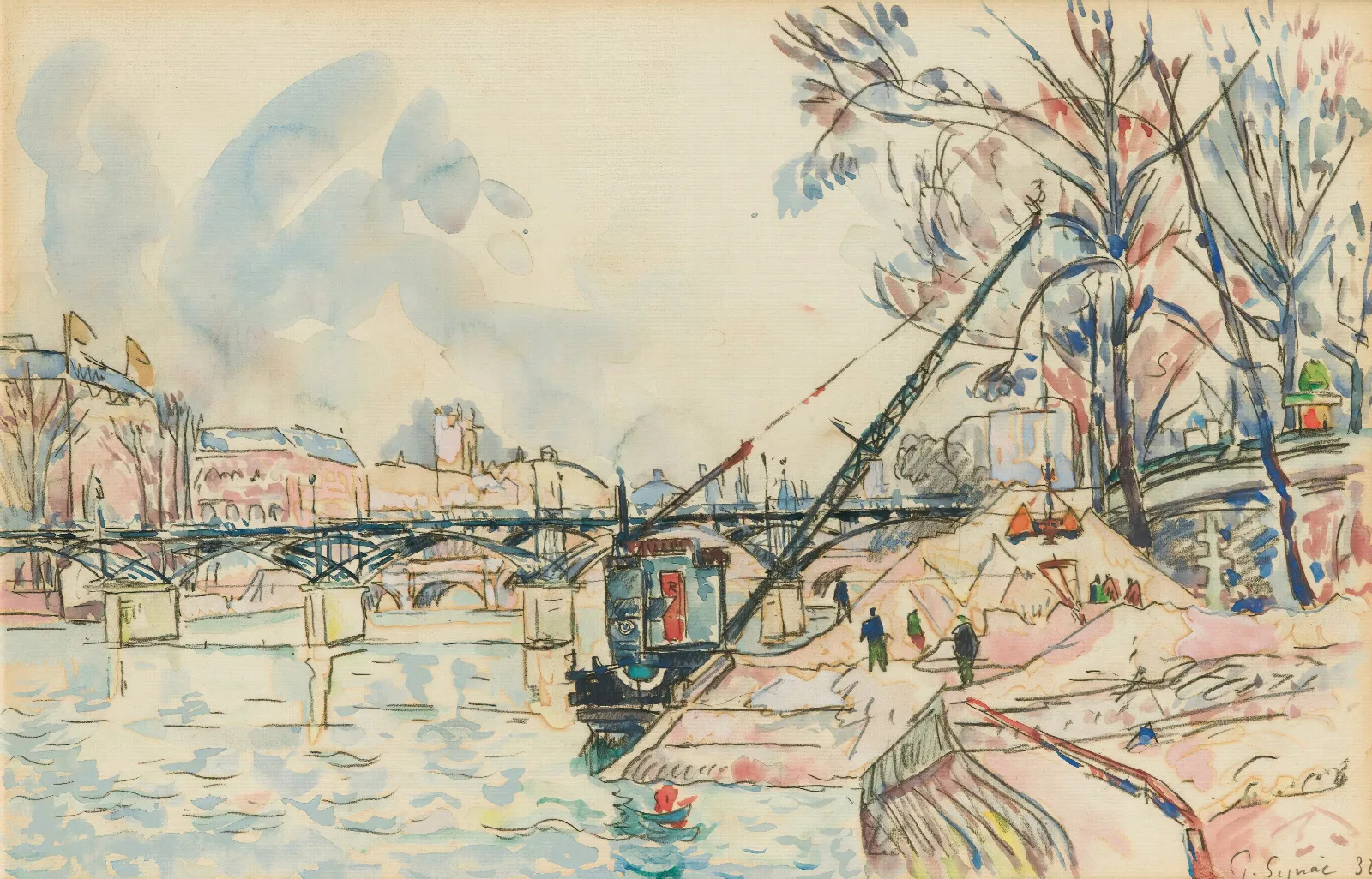 Paris La Seine Au Pont Des Arts Wall Art by Paul Signac - Canvas Print