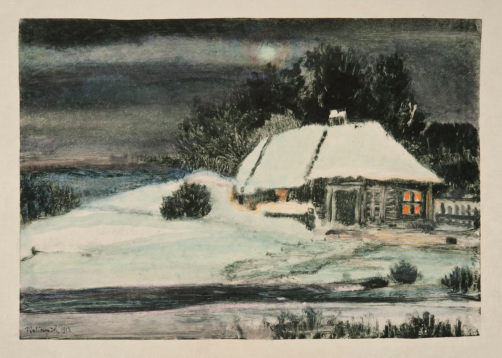 Hut In Snow Wall Art by Feliks Jabłczyński - Canvas Print