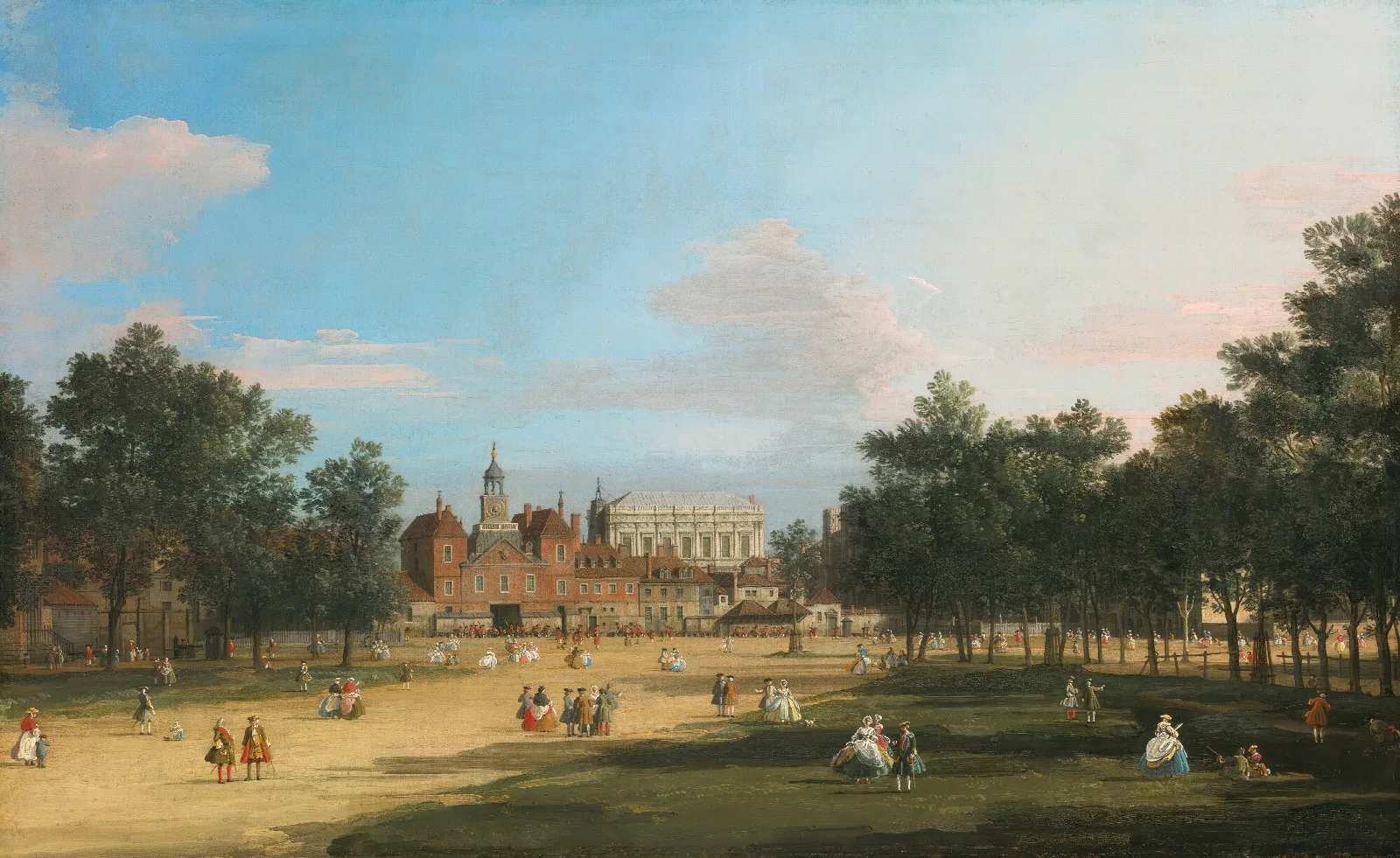 London A View Of The Old Horse Guards And Banqueting Hall Whitehall Seen From St James Park Wall Art by Canaletto - Canvas Print