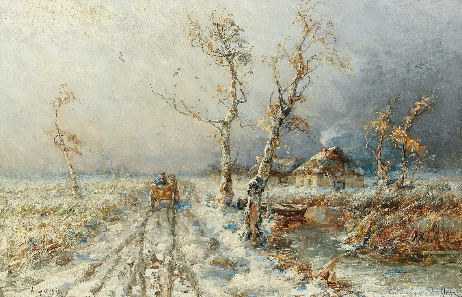 A Storm In A Snow Landscape 2 Wall Art by Julius Sergius Klever - Canvas Print