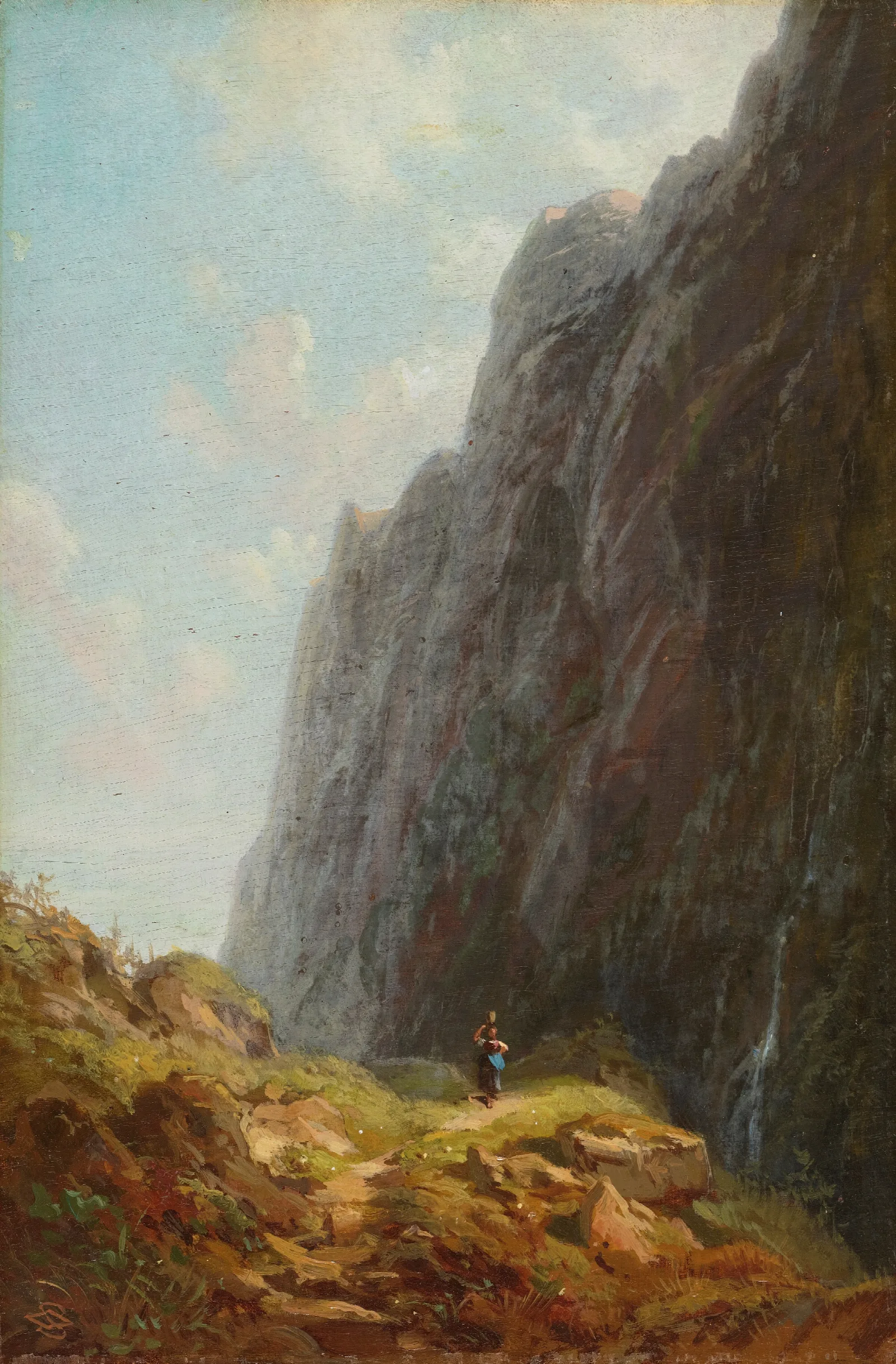 Mountain And Milkmaid Along A Winding Stone Path Wall Art by Carl Spitzweg - Canvas Print