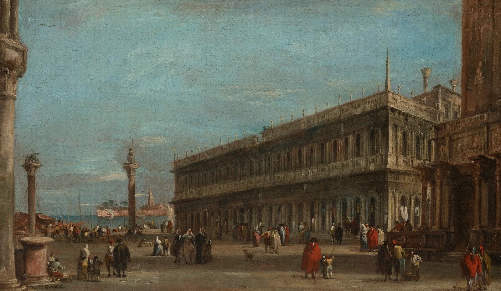 Venice A View Of The Piazzetta Toward The Libreria With The Eastern Tip Of The Giudecca Beyond Wall Art by Francesco Guardi - Canvas Print