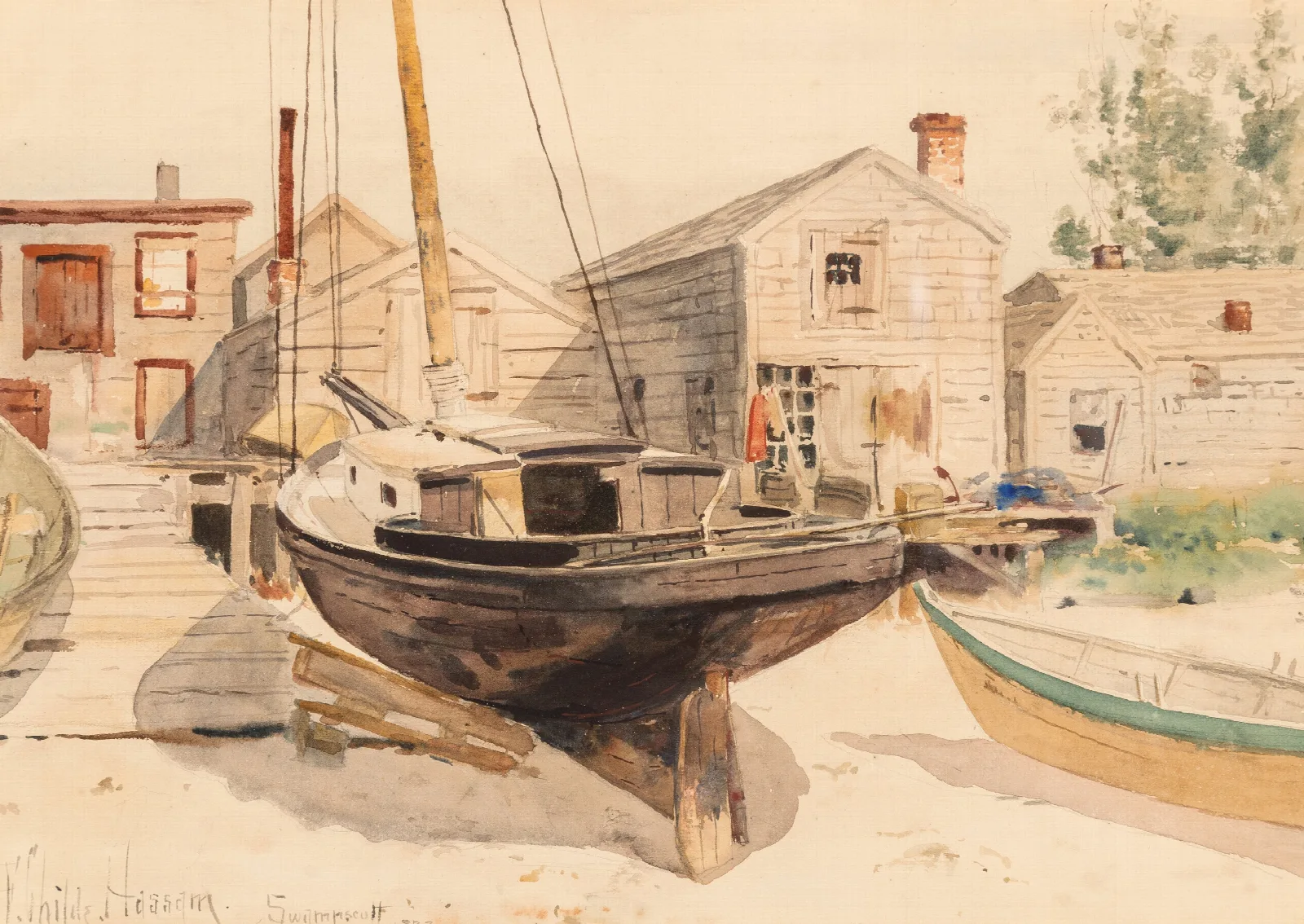 Fishhouses Swampscott Wall Art by Childe Hassam - Canvas Print