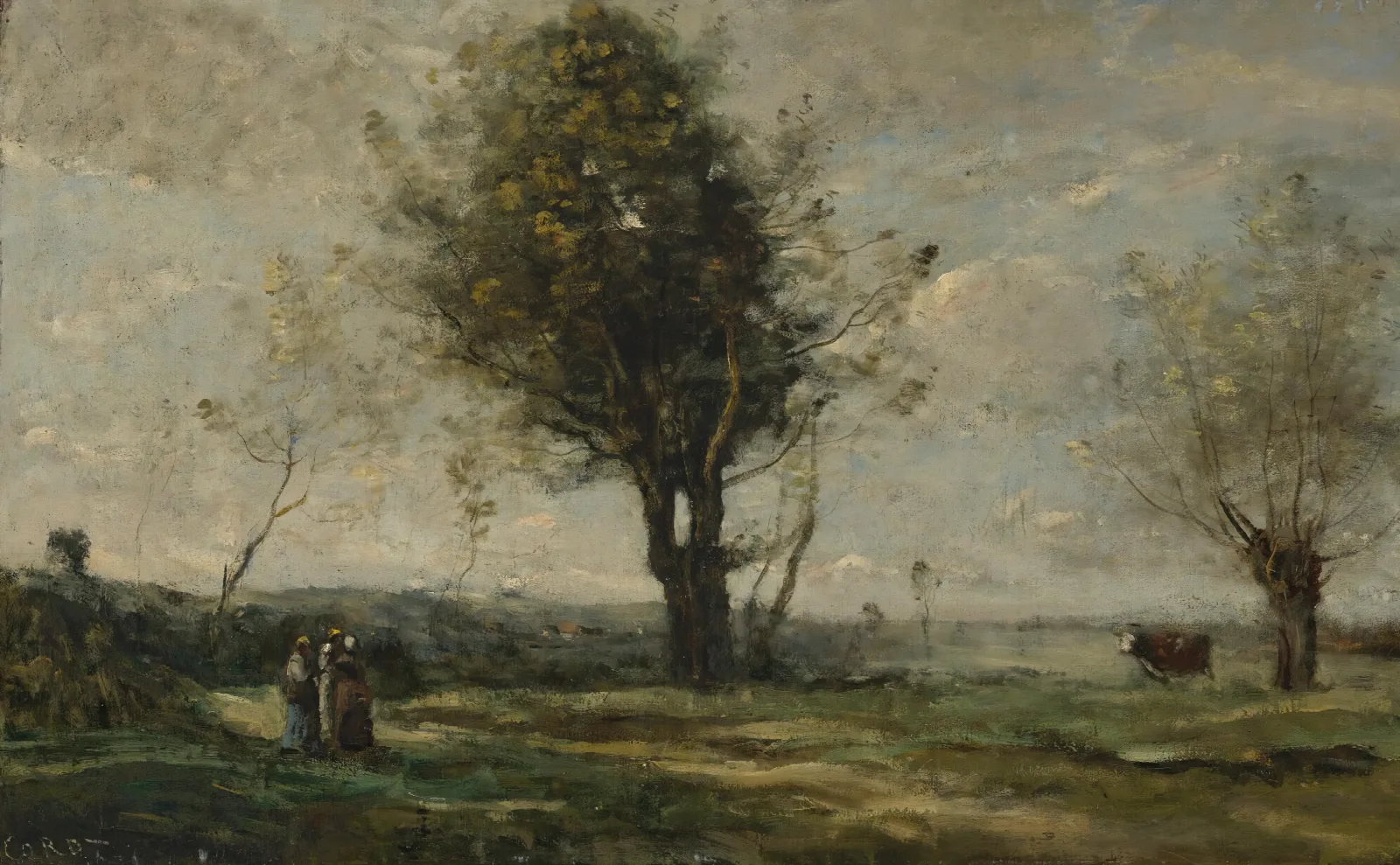 La Rencontre Au Bord Du Chemin Wall Art by Jean-Baptiste-Camille Corot - Canvas Print