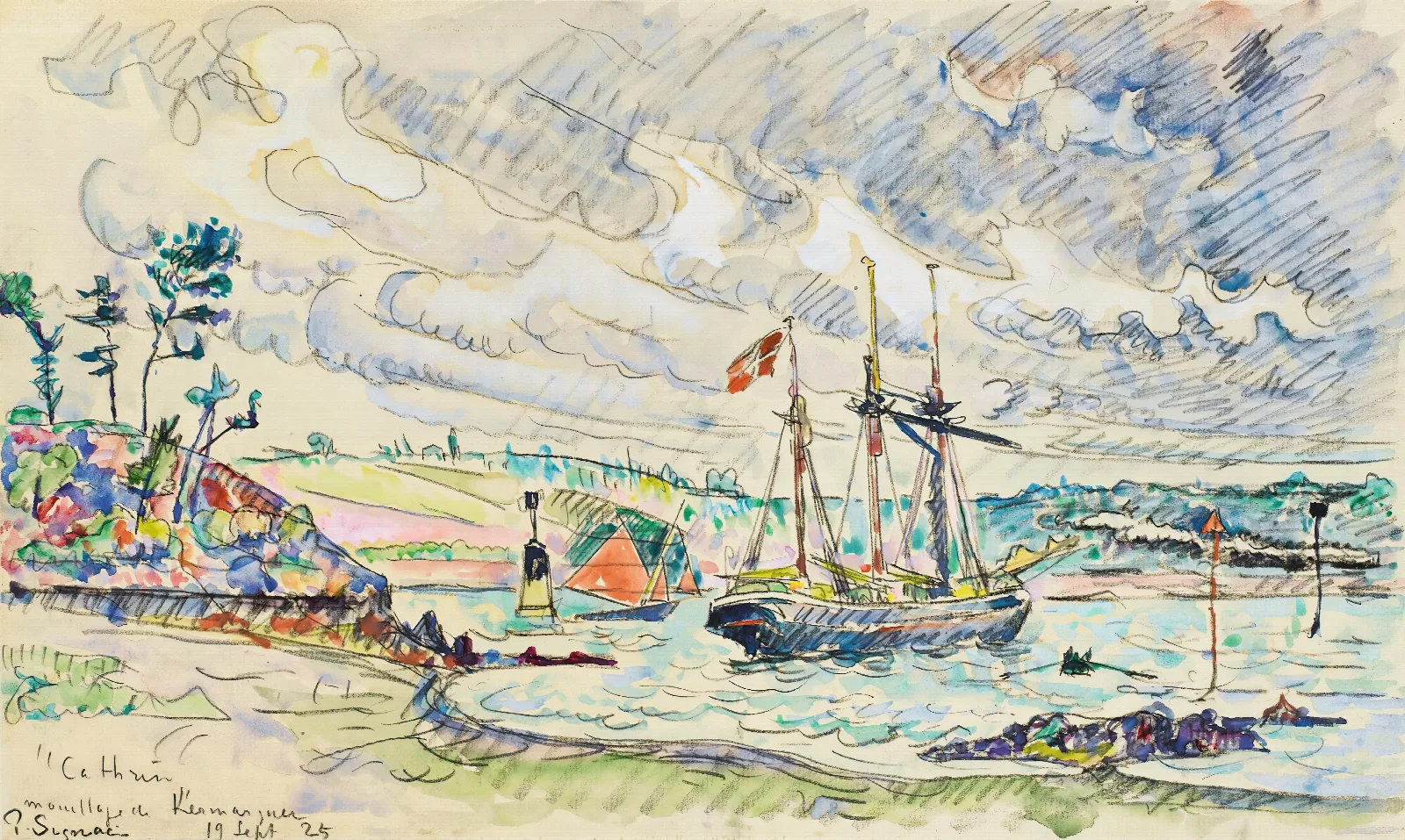 Cathrin A Lancre Mouillage De Kermarquer Embouchure Du Trieux Wall Art by Paul Signac - Canvas Print