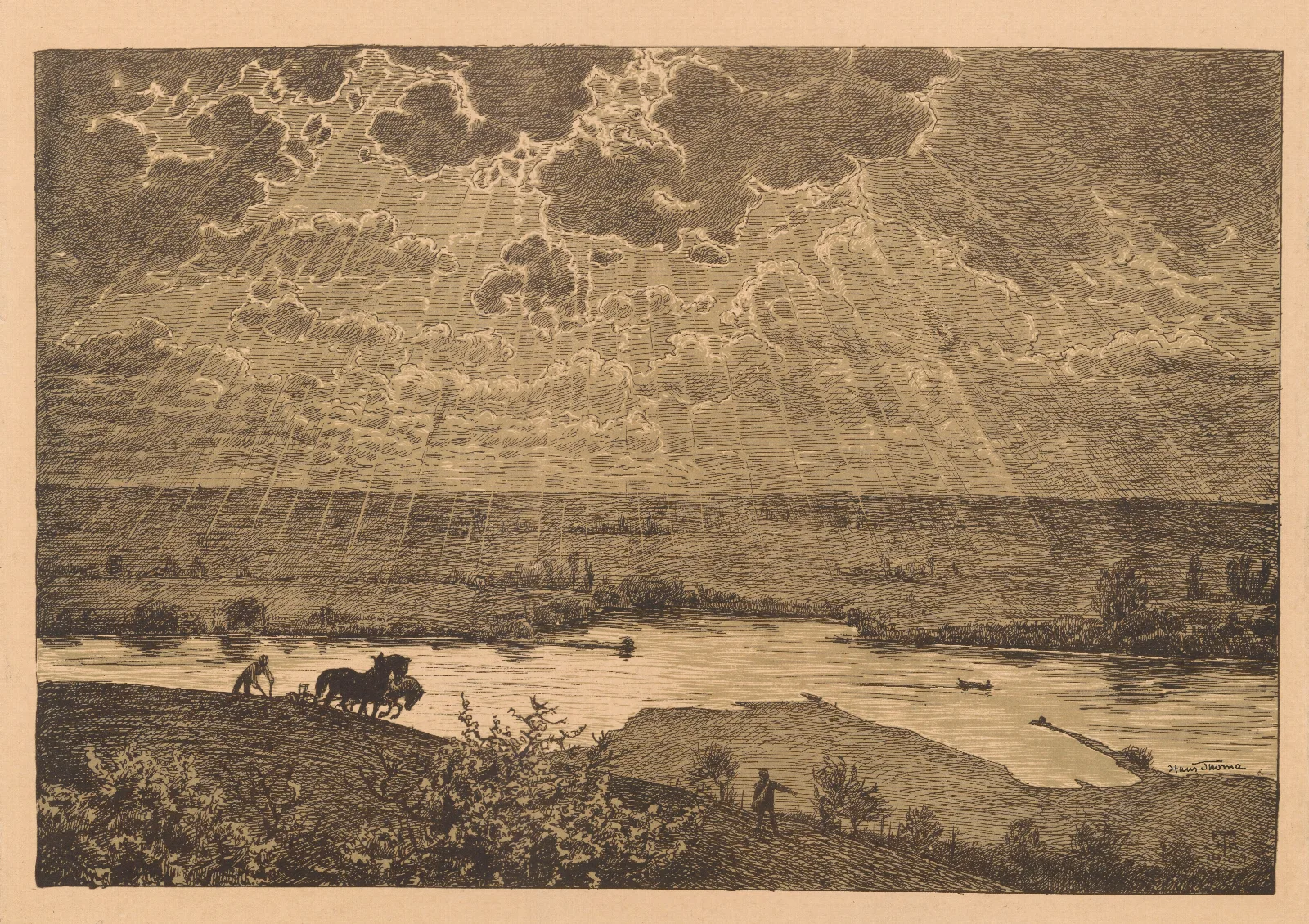 Landscape With A Sower And A Ploughman Wall Art by Hans Thoma - Canvas Print