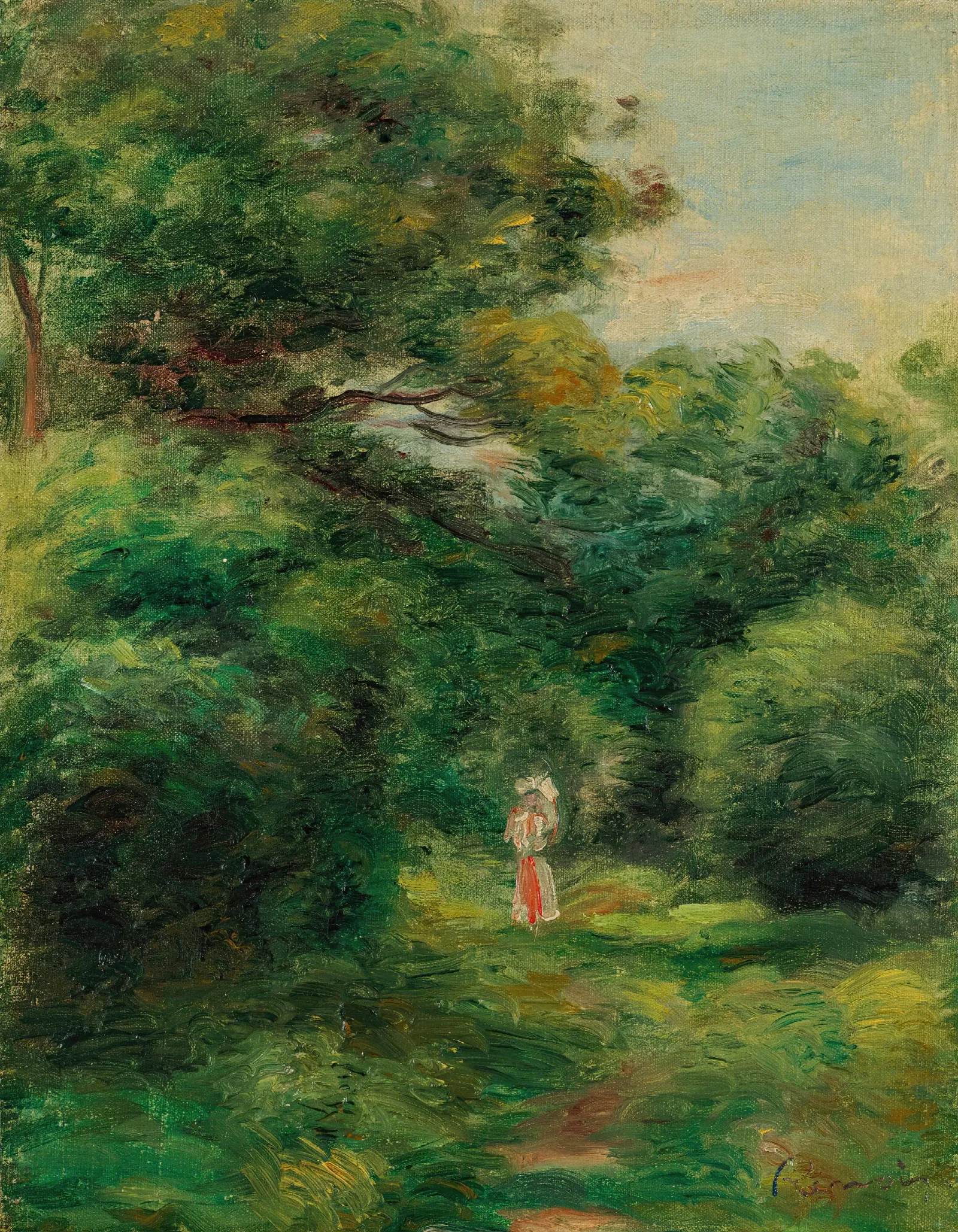 Allee Dans Un Bois Femme Avec Enfant Dans Les Bras Wall Art by Pierre-Auguste Renoir - Canvas Print