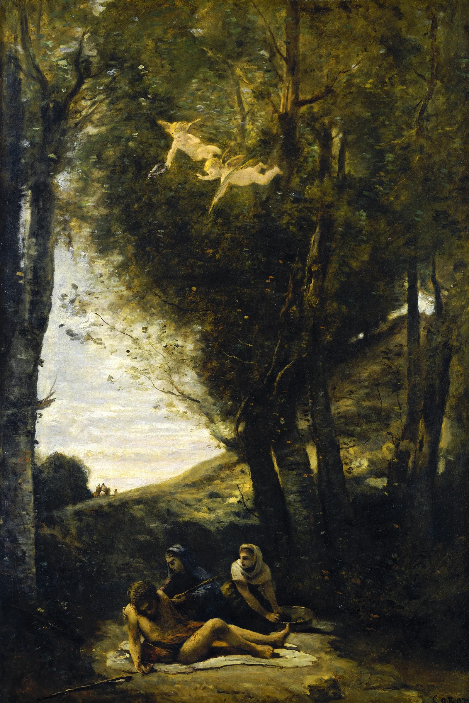 Saint Sebastian Succored By The Holy Women Wall Art by Jean-Baptiste-Camille Corot - Canvas Print