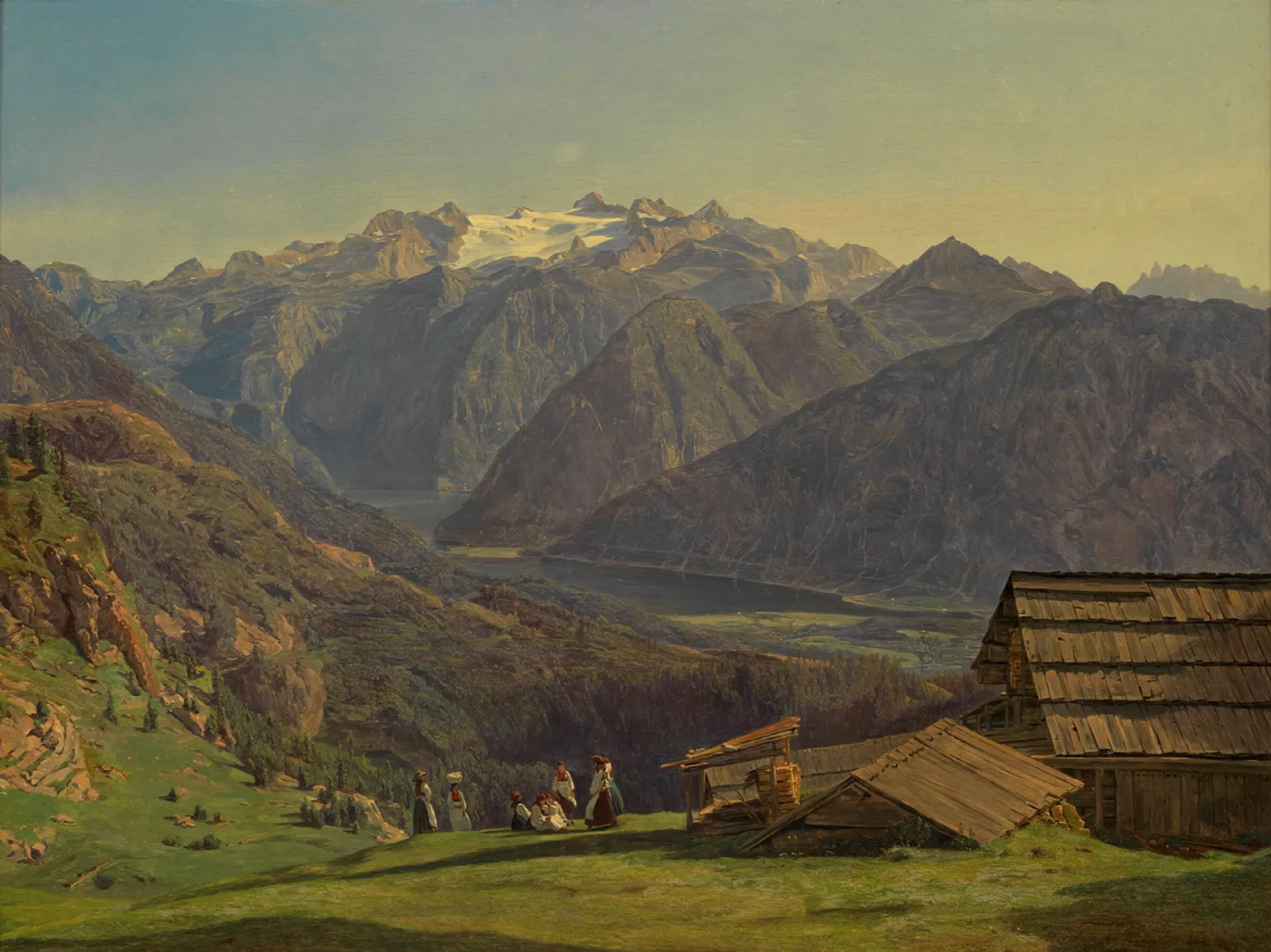 Ansicht Des Dachsteins Mit Dem Hallstattersee Von Der Hutteneckalpe Bei Ischl Wall Art by Ferdinand Georg Waldmüller - Canvas Print