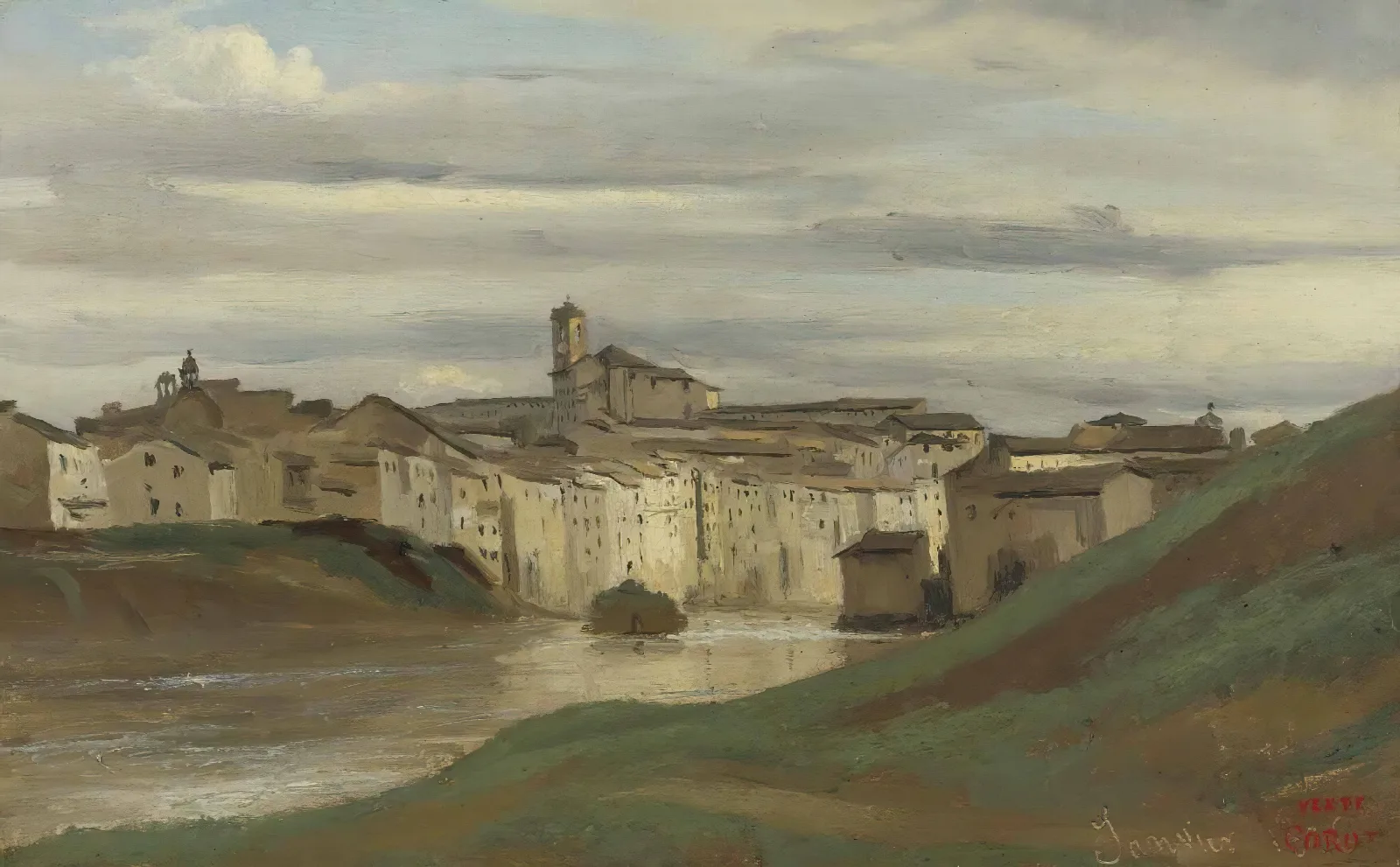 On The Banks Of The Tiber Rome Wall Art by Jean-Baptiste-Camille Corot - Canvas Print