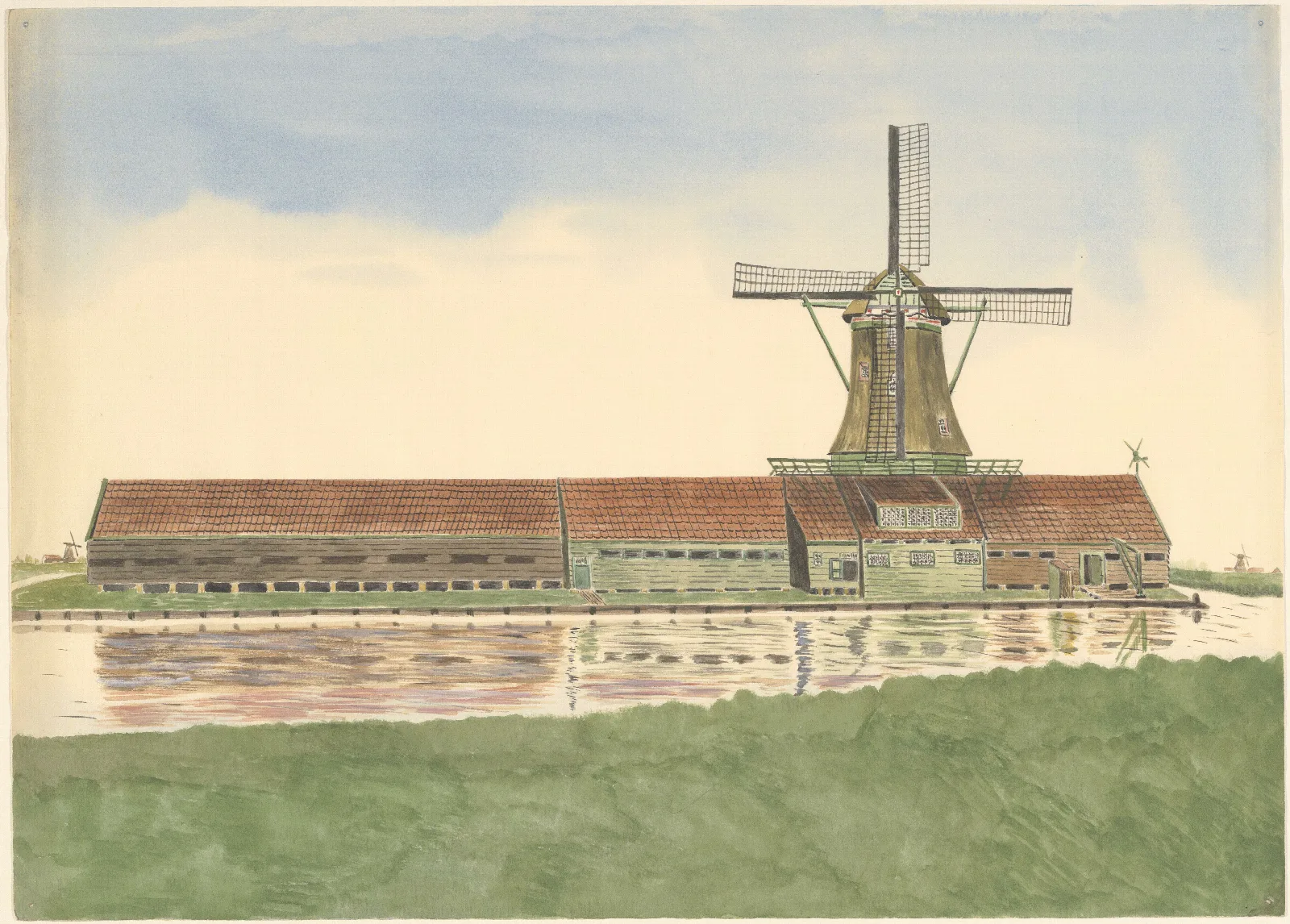 Papiermolen De Eendracht Aan De Westzijde Van Het Zaandammerpad Wormer Wall Art by Johannes Nicolaas Eijman - Canvas Print