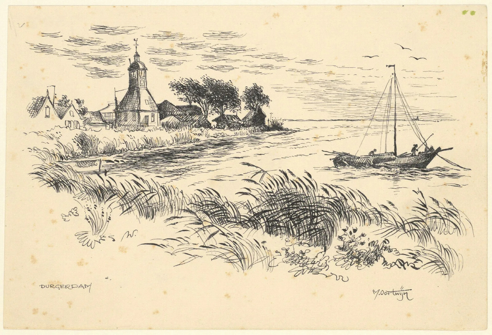 Gezicht Vanaf De Durgerdammerdijk Op Het Oude Dorpshuis Nu Woonhuis Bijnaam De Kapel Wall Art by Maarten Oortwijn - Canvas Print