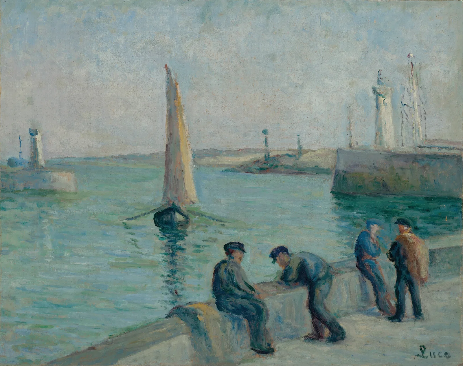 Honfleur Pecheurs Sur Le Port 2 Wall Art by Maximilien Luce - Canvas Print