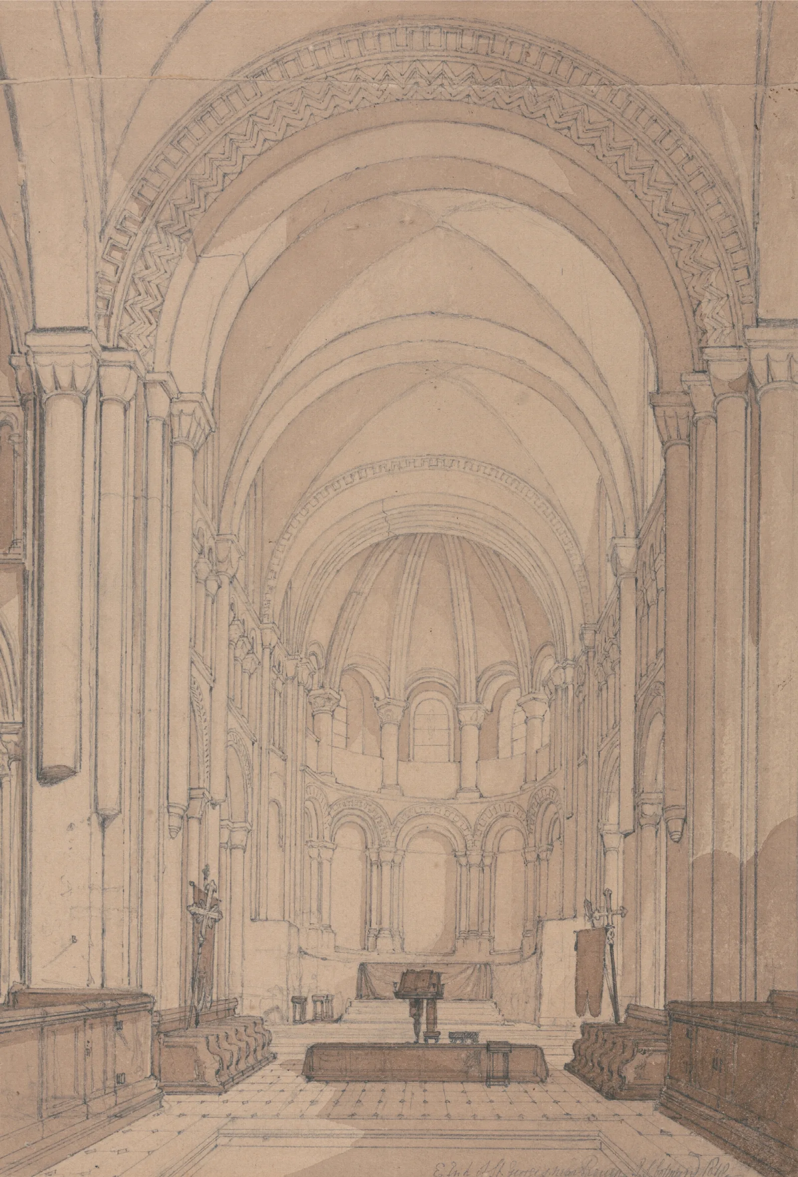 East End Of The Abbey Church Of Saint Georges De Bocherville Near Rouen Normandy Wall Art by John Sell Cotman - Canvas Print