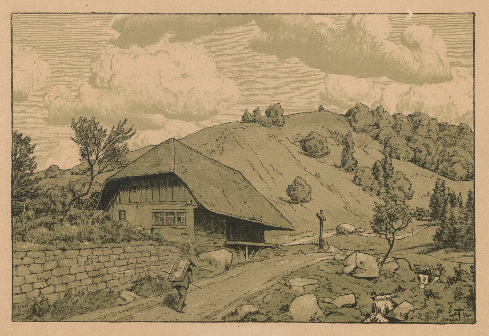 Rural Landscape With A Wanderer From The Area Around Happach In The Black Forest Wall Art by Hans Thoma - Canvas Print