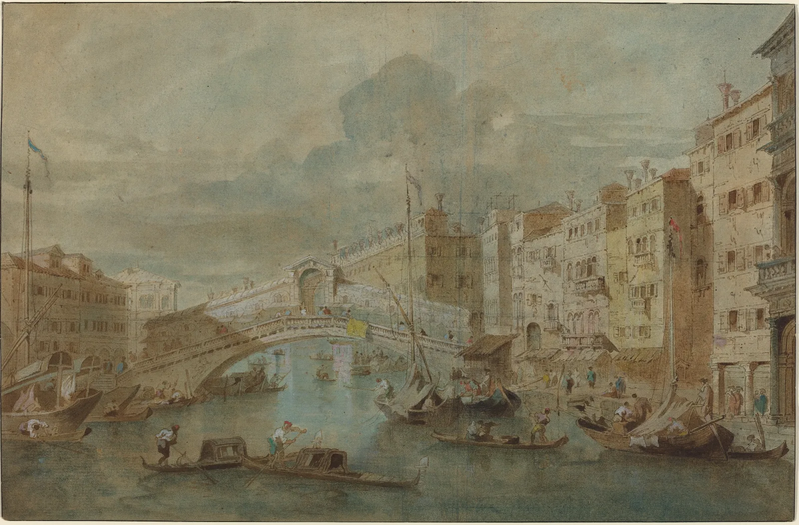 View Of The Rialto Bridge Venice Wall Art by Francesco Guardi - Canvas Print