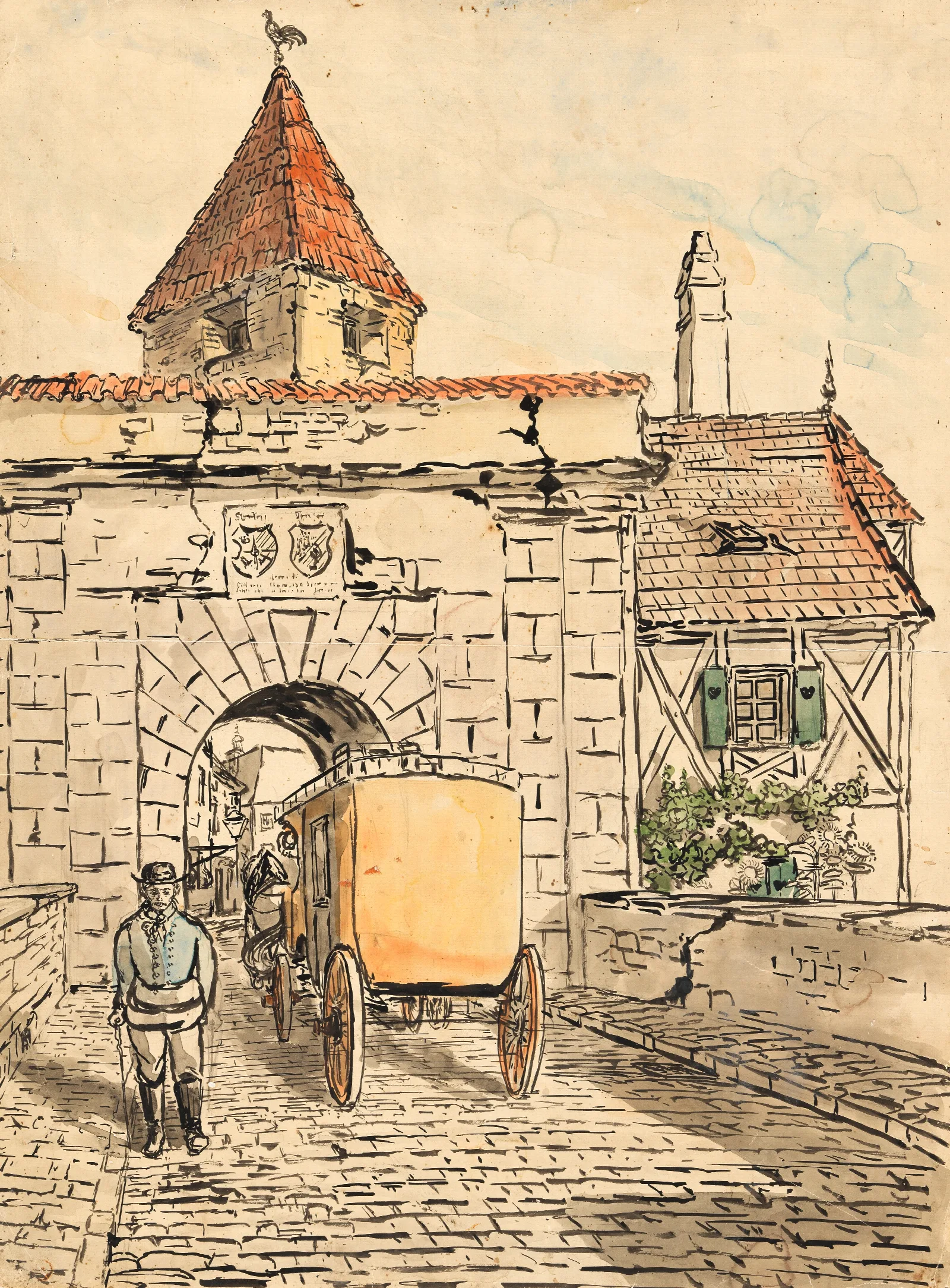 Stadttor Mit Kutsche Schulerarbeit Wall Art by Egon Schiele - Canvas Print