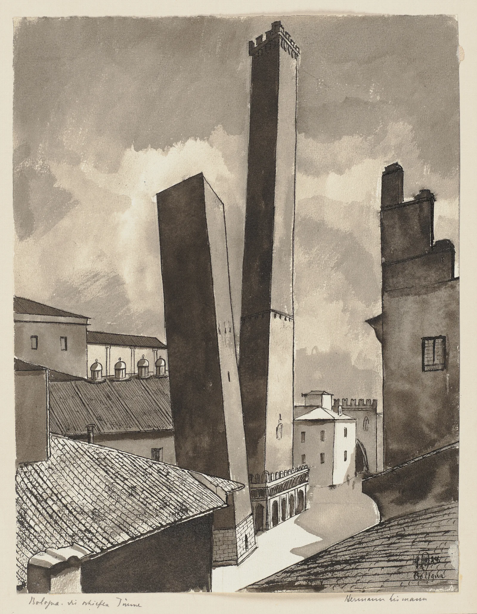 Die Beiden Turme Garisenda Und Asinelli In Bologna Wall Art by Hermann Lismann - Canvas Print