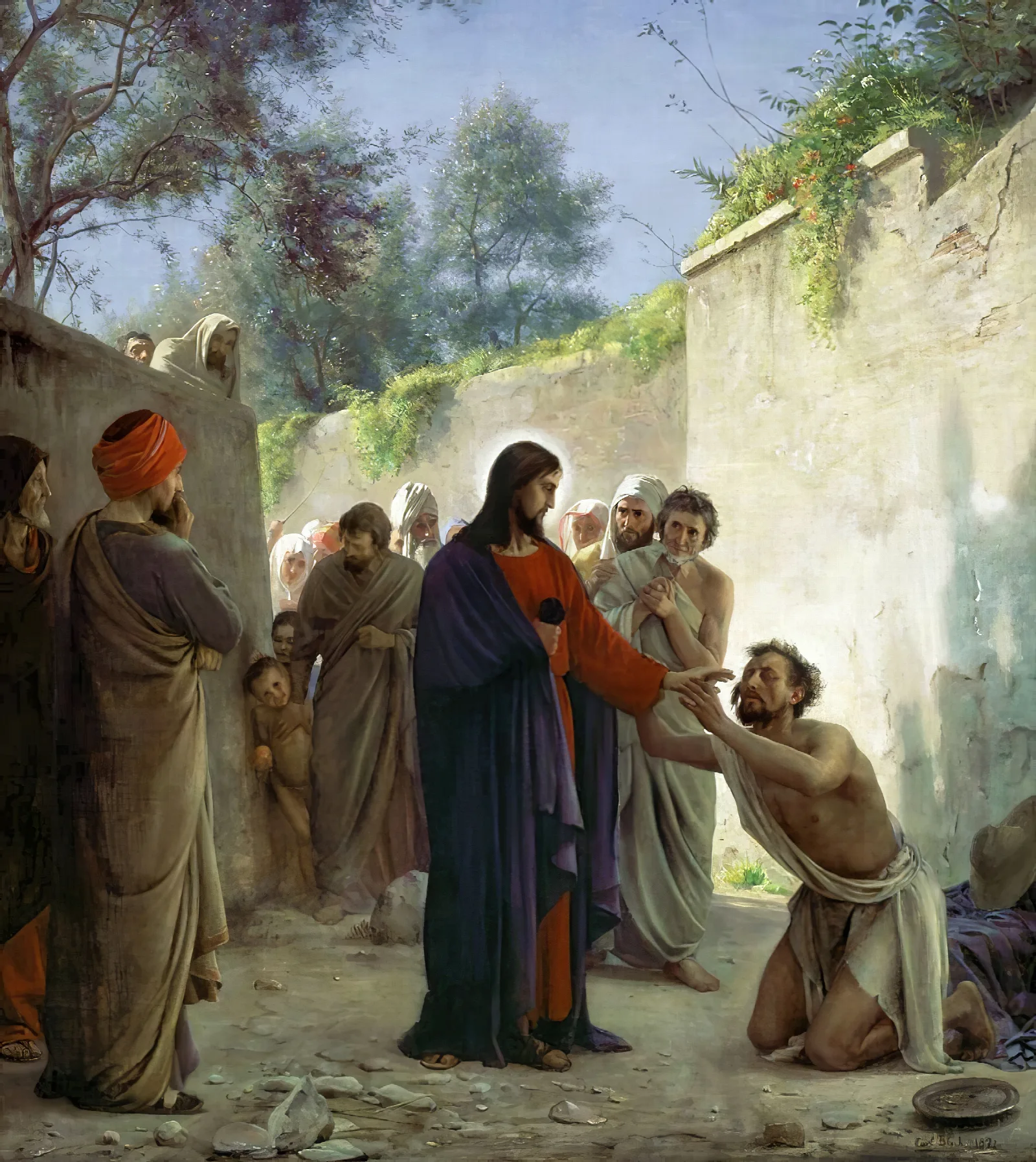 Christ Healing The Blind Man Wall Art by Carl Bloch - Canvas Print