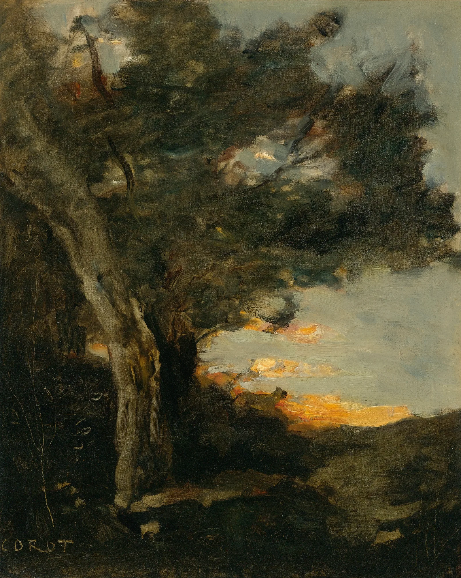 Coucher De Soleil Avec Une Lionne Wall Art by Jean-Baptiste-Camille Corot - Canvas Print