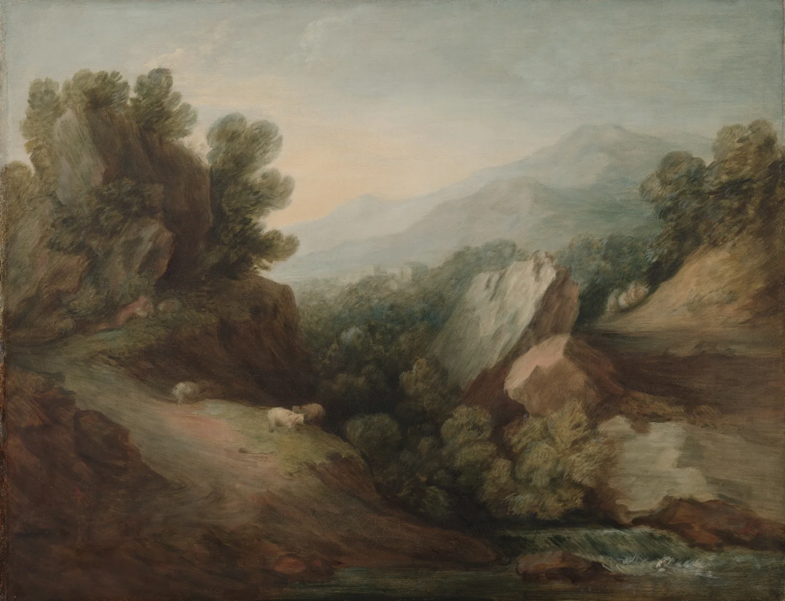 Rocky Wooded Landscape With A Dell And Weir Wall Art by Thomas Gainsborough - Canvas Print