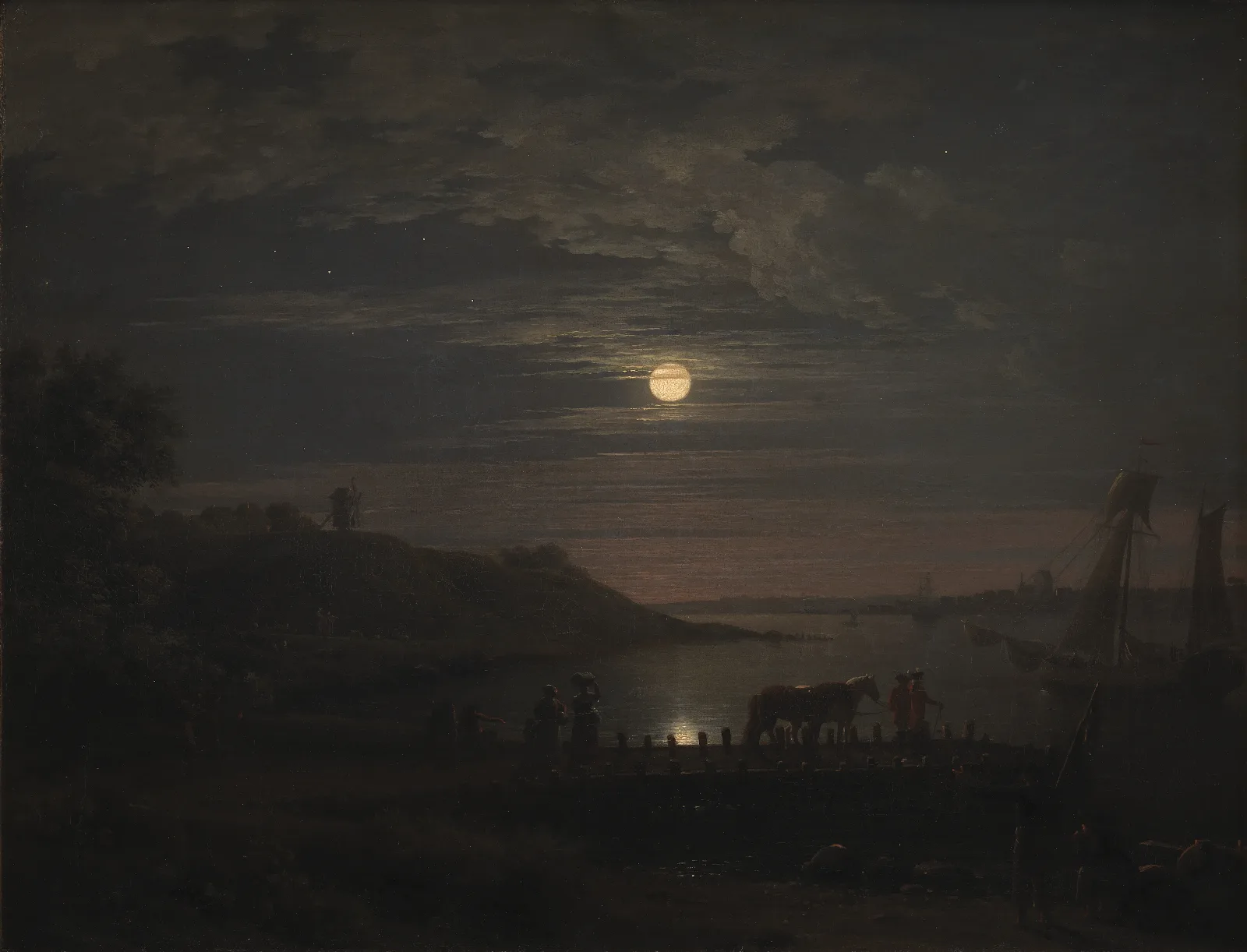The Crossing Over The Little Belt At Snoghoj Moonrise Wall Art by Jens Juel - Canvas Print