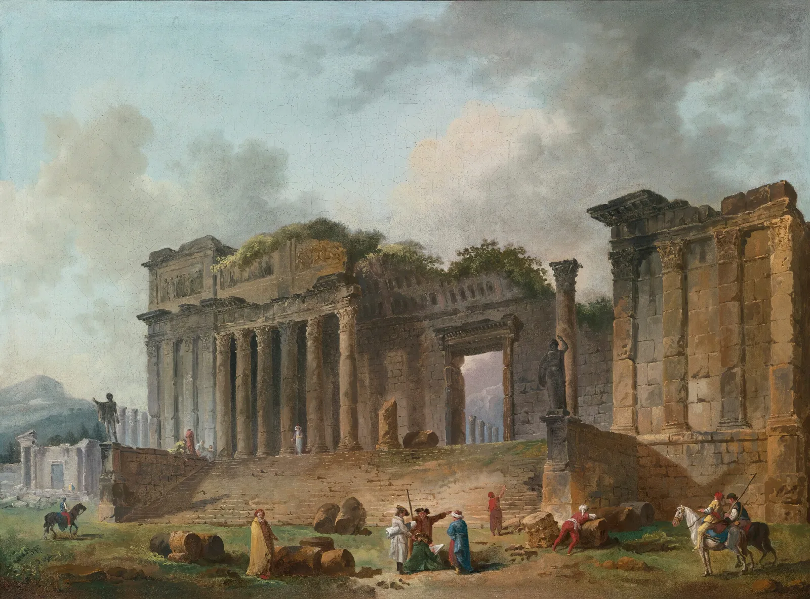 An Architectural Capriccio With An Artist Sketching In The Foreground Wall Art by Hubert Robert - Canvas Print