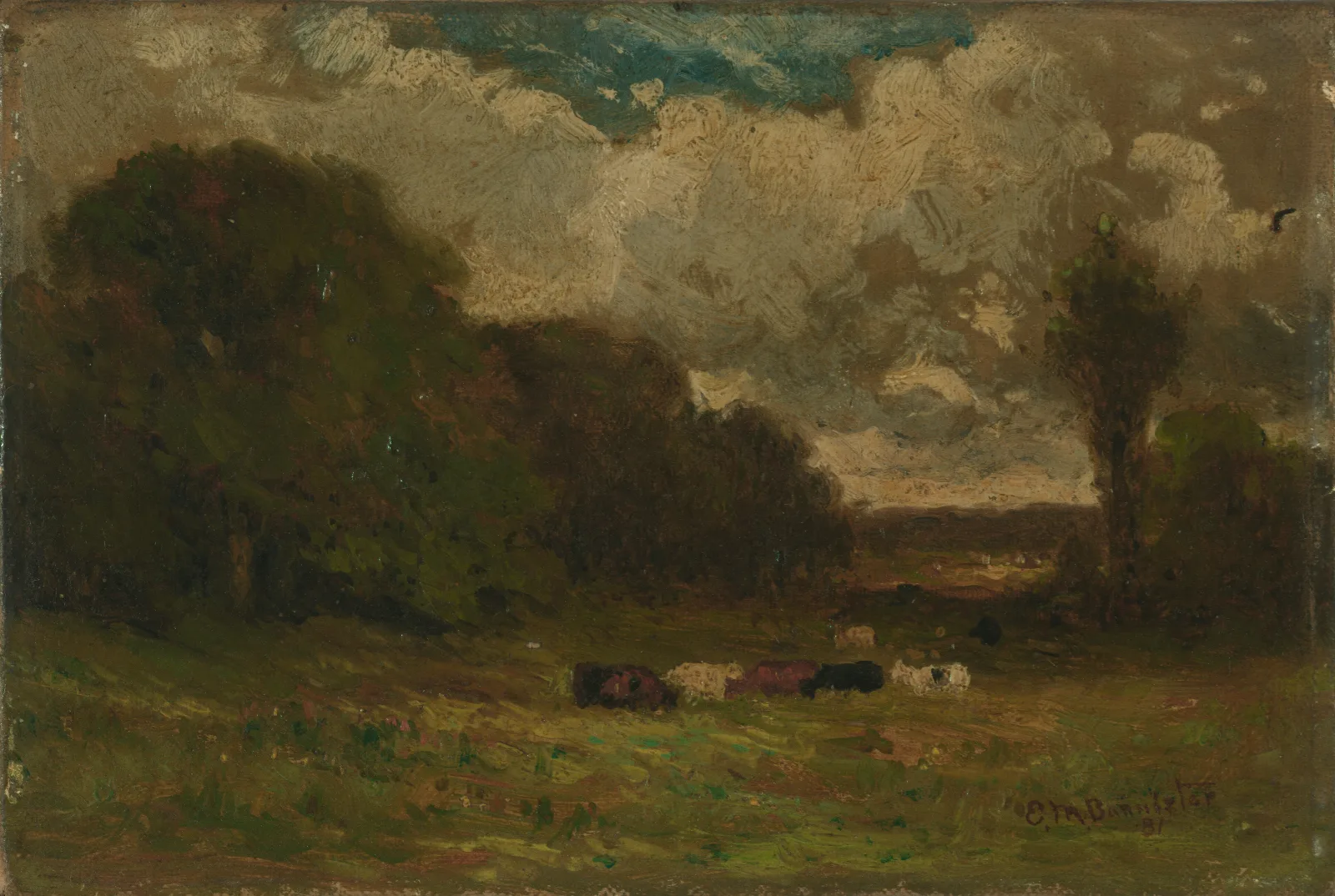Landscape Landscape With Cows And Trees by Edward Mitchell Bannister (1881) Wall Art by Edward Mitchell Bannister - Canvas Print