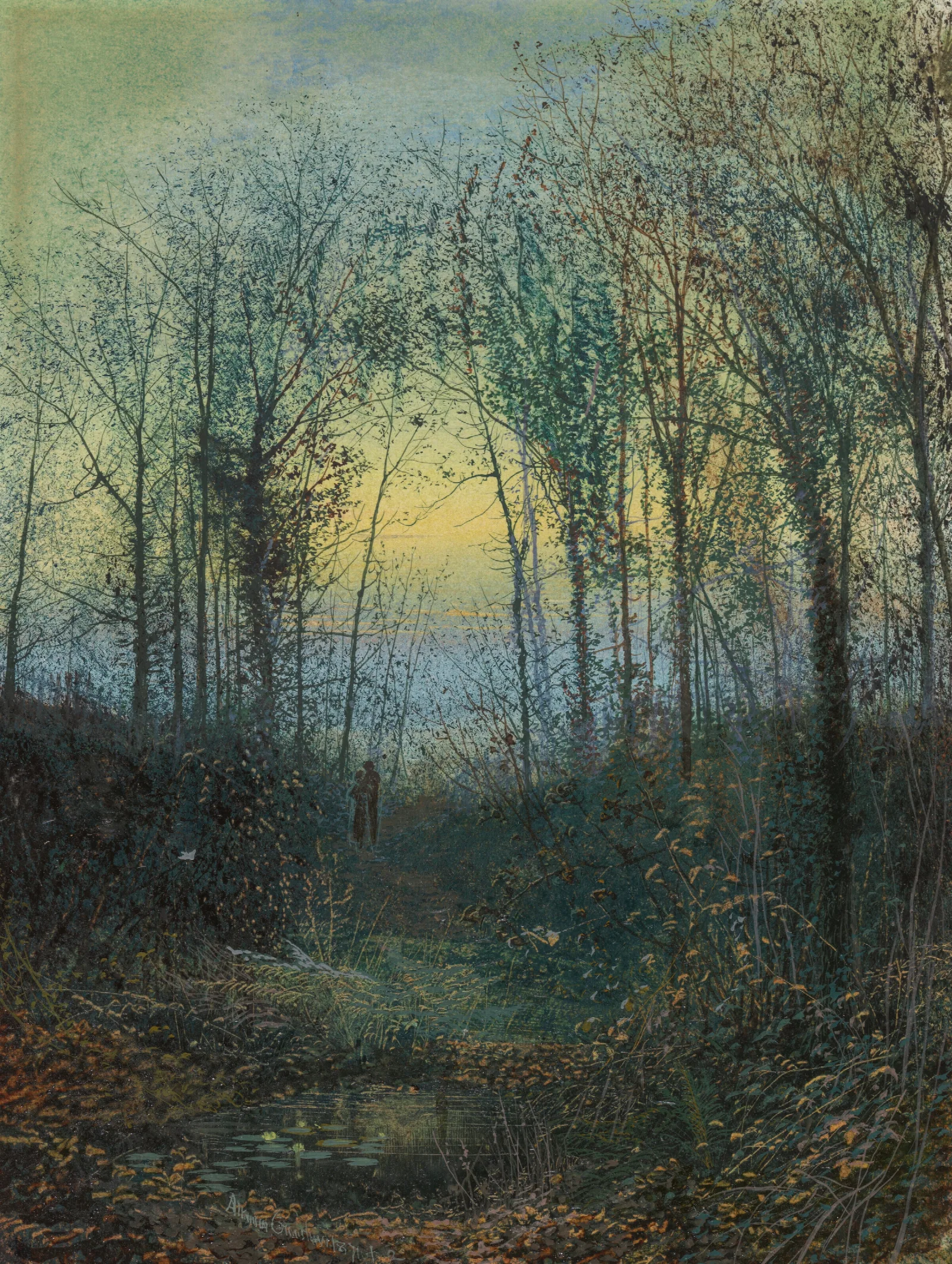 Lovers In A Wood Wall Art by John Atkinson Grimshaw - Canvas Print