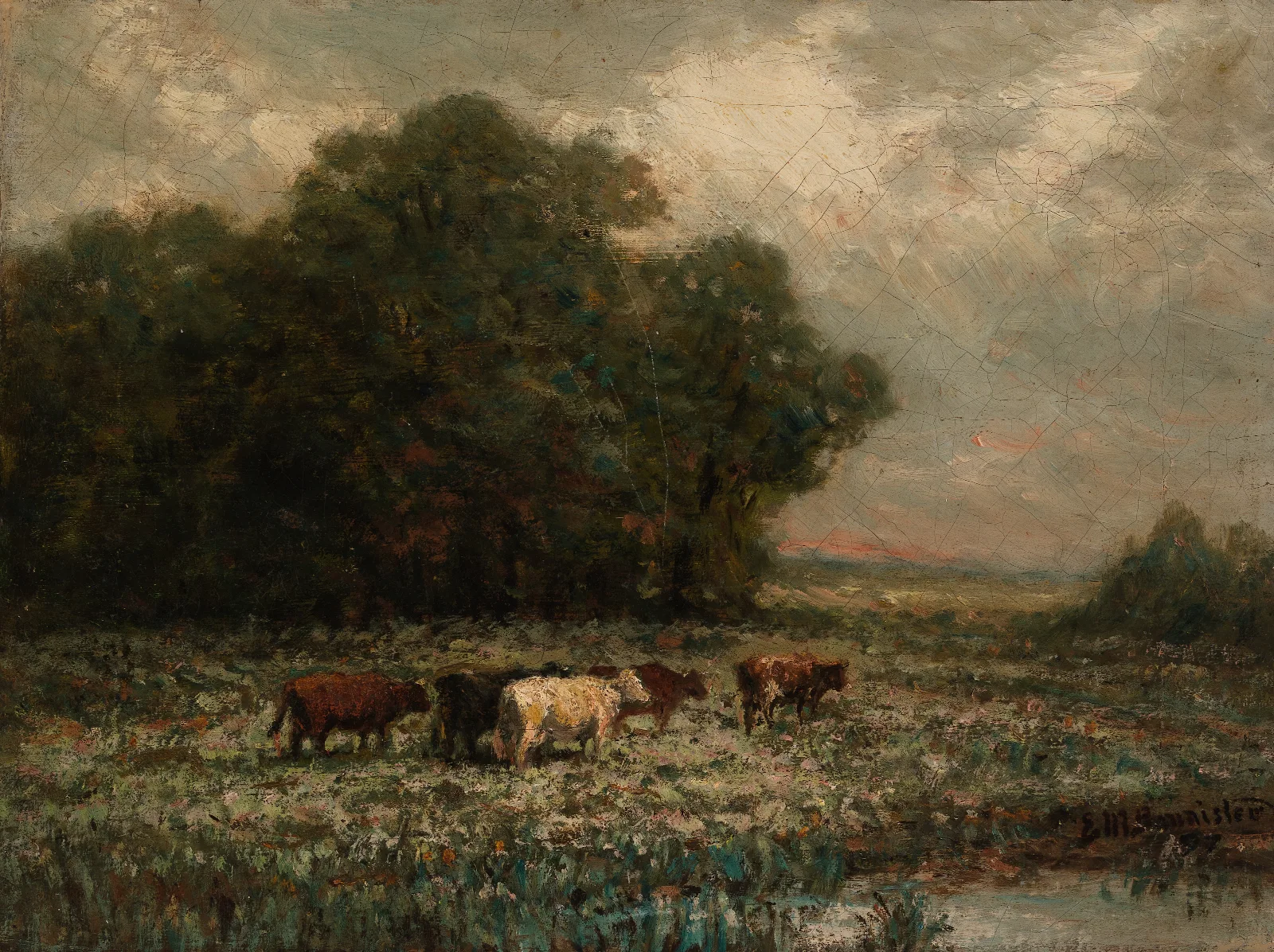 Landscape Landscape With Cattle Grazing by Edward Mitchell Bannister (1897) Wall Art by Edward Mitchell Bannister - Canvas Print