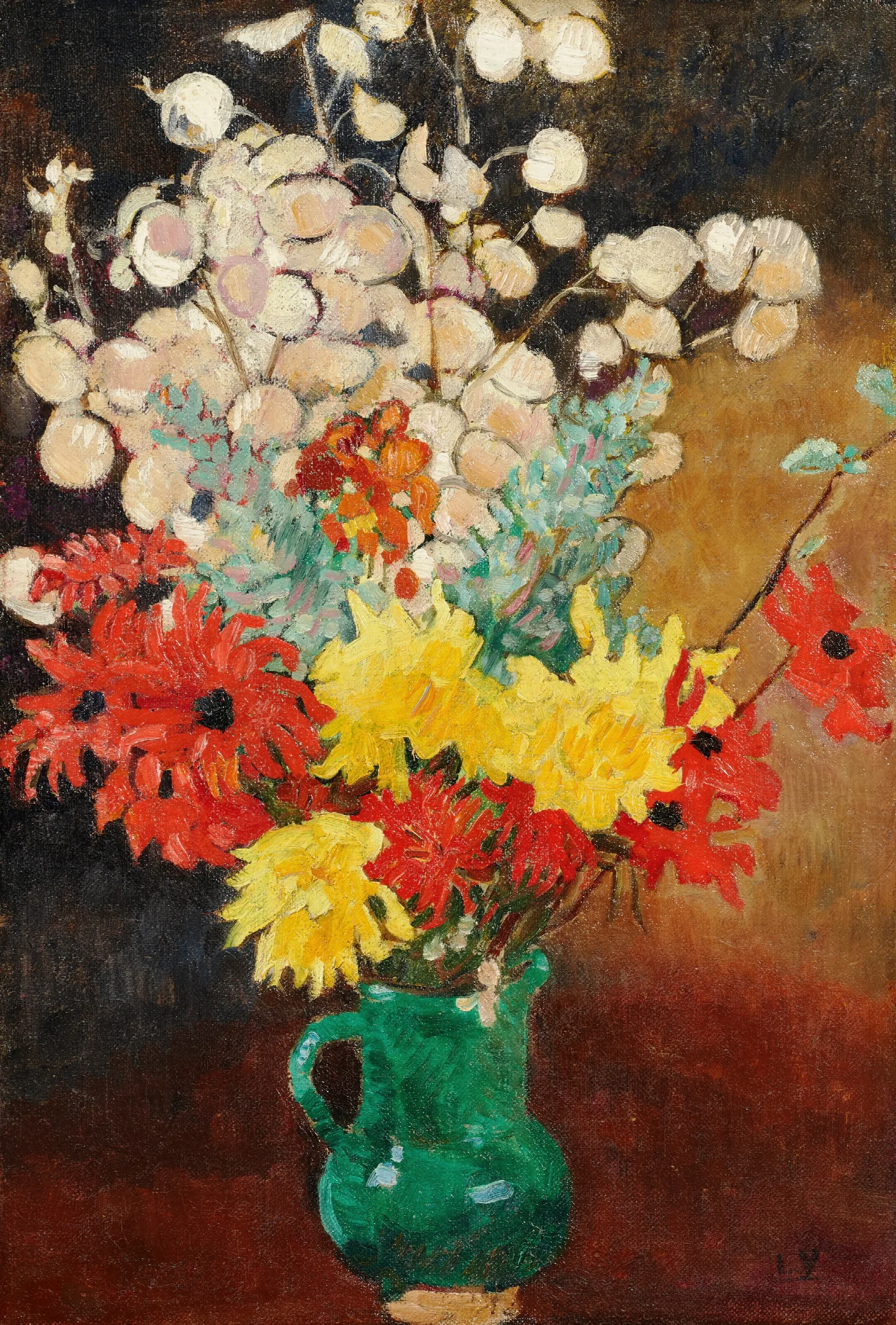 Cruche Verte Dahlias Et Fleurs Wall Art by Louis Valtat - Canvas Print