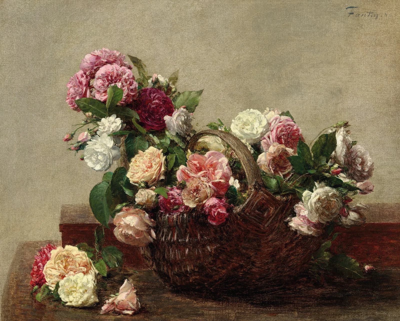 Panier De Roses 2 Wall Art by Henri Fantin-Latour - Canvas Print