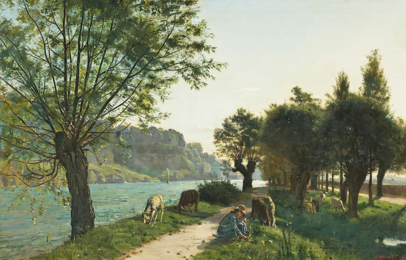 Schafe Am Sentier Des Saules Wall Art by Ferdinand Hodler - Canvas Print