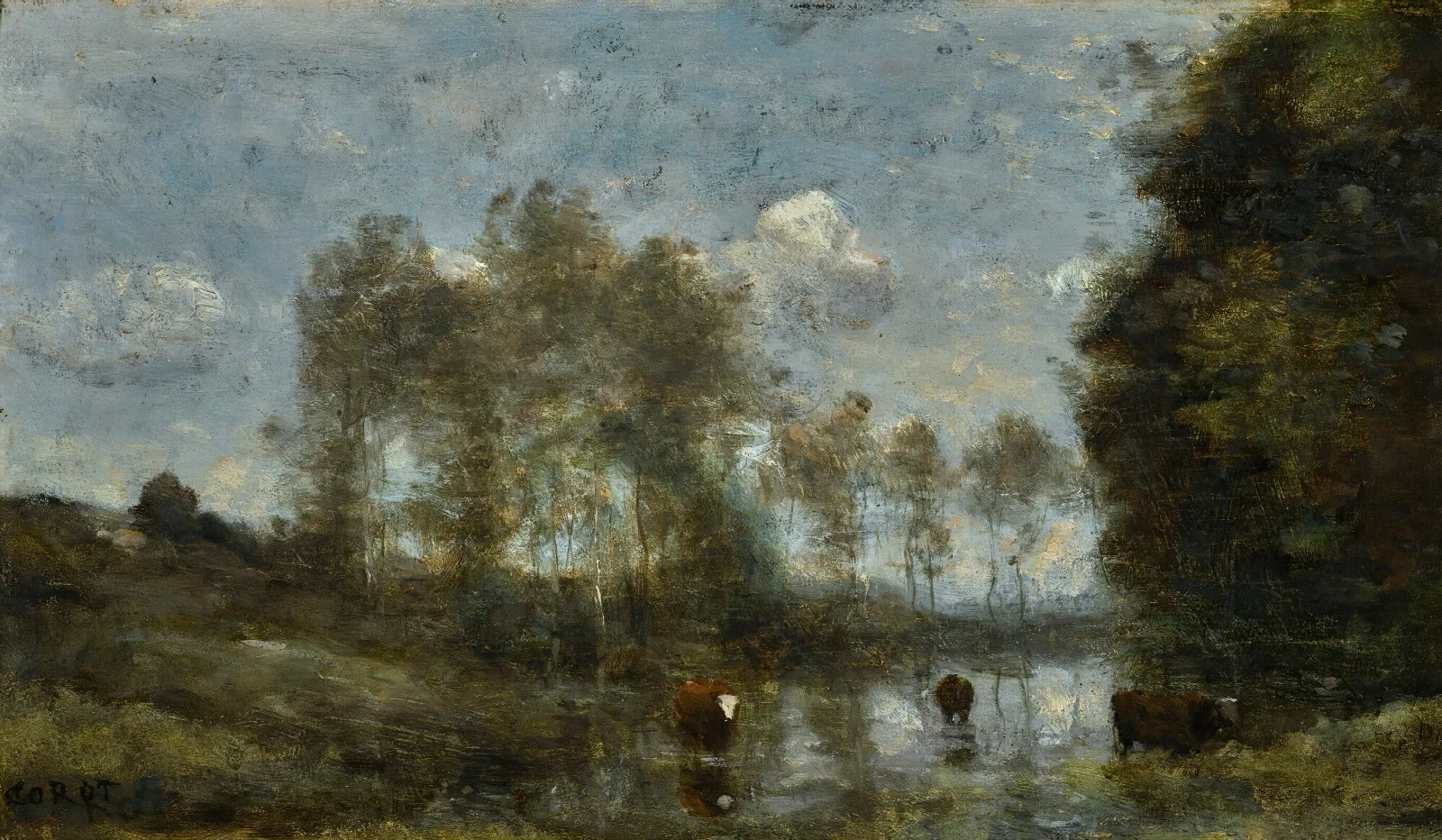 Trois Vaches Dans Un Marais Wall Art by Jean-Baptiste-Camille Corot - Canvas Print