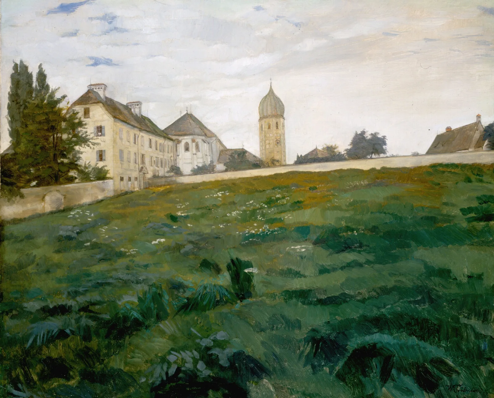 Frauenchiemsee Klosterwiese Mit Kirchturm Iii Wall Art by Wilhelm Trübner - Canvas Print
