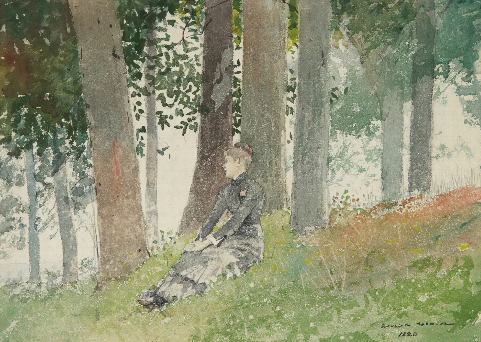 Girl Seated In A Grove Wall Art by Winslow Homer - Canvas Print